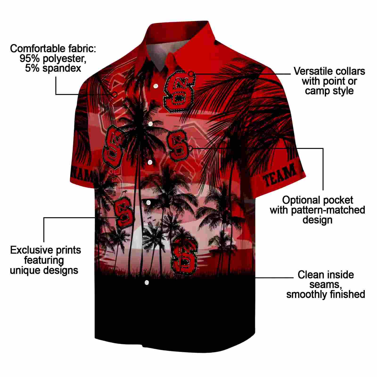 custom nc state wolfpack sunset scene red black hawaiian shirt new arrival