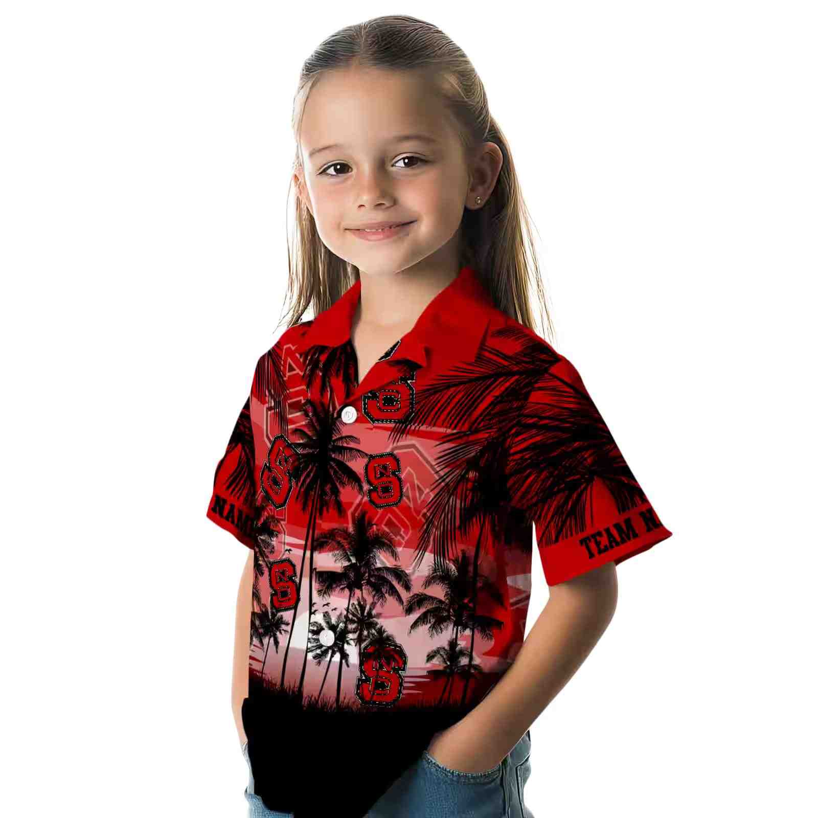 custom nc state wolfpack sunset scene red black hawaiian shirt premium grade