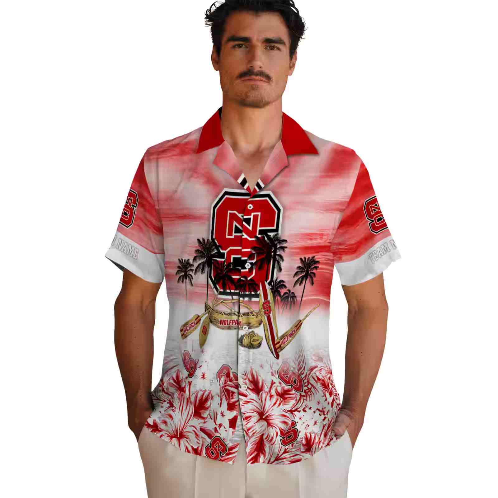 custom nc state wolfpack tropical canoe red hawaiian shirt fashion forward