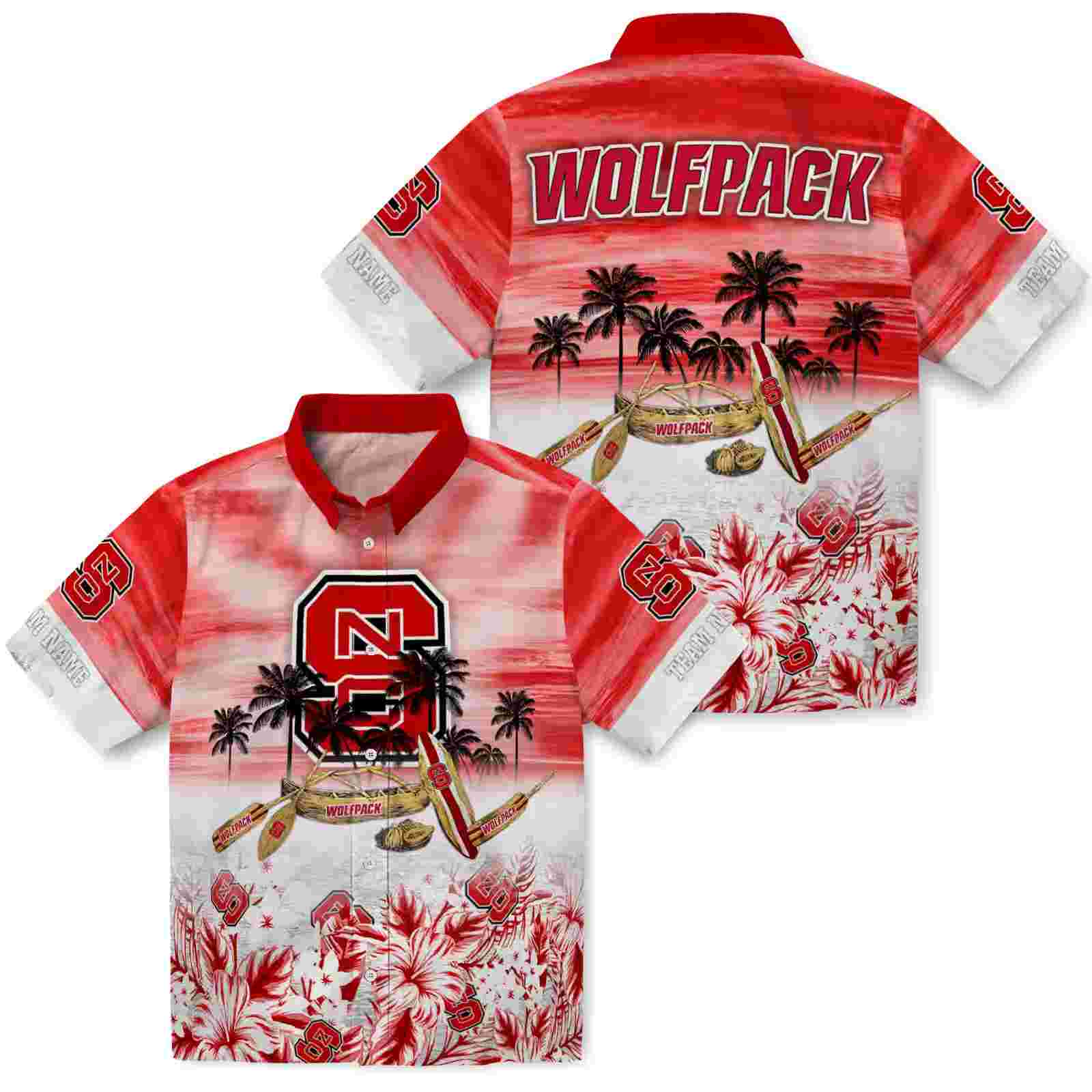 custom nc state wolfpack tropical canoe red hawaiian shirt high quality