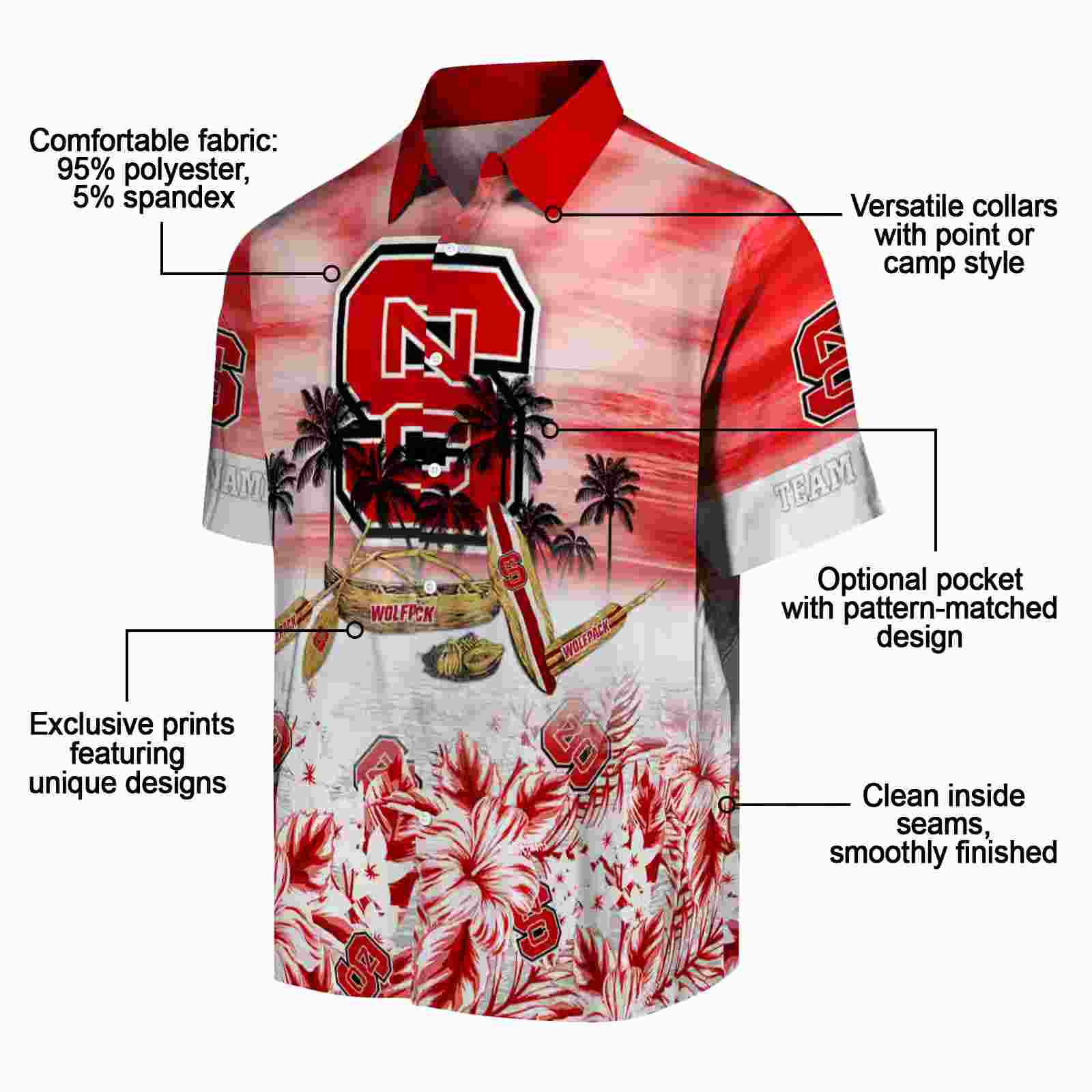 custom nc state wolfpack tropical canoe red hawaiian shirt new arrival