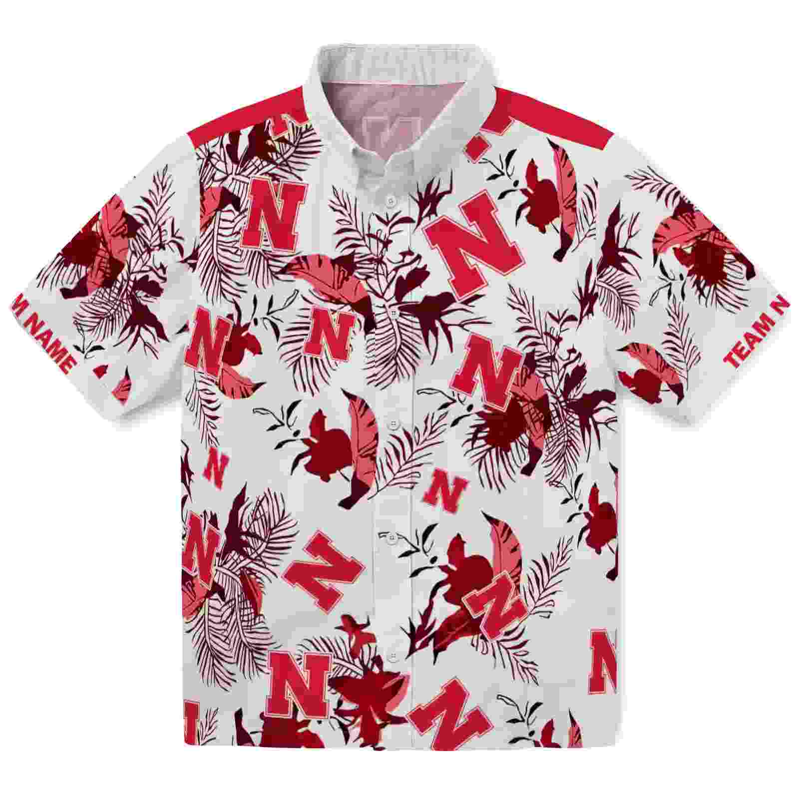 Custom Nebraska Cornhuskers Botanical Theme Red White Hawaiian Shirt