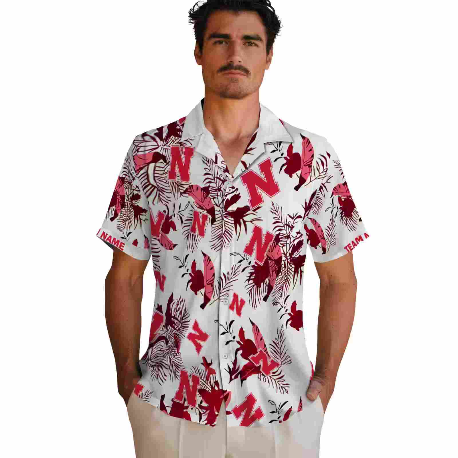 custom nebraska cornhuskers botanical theme red white hawaiian shirt fashion forward