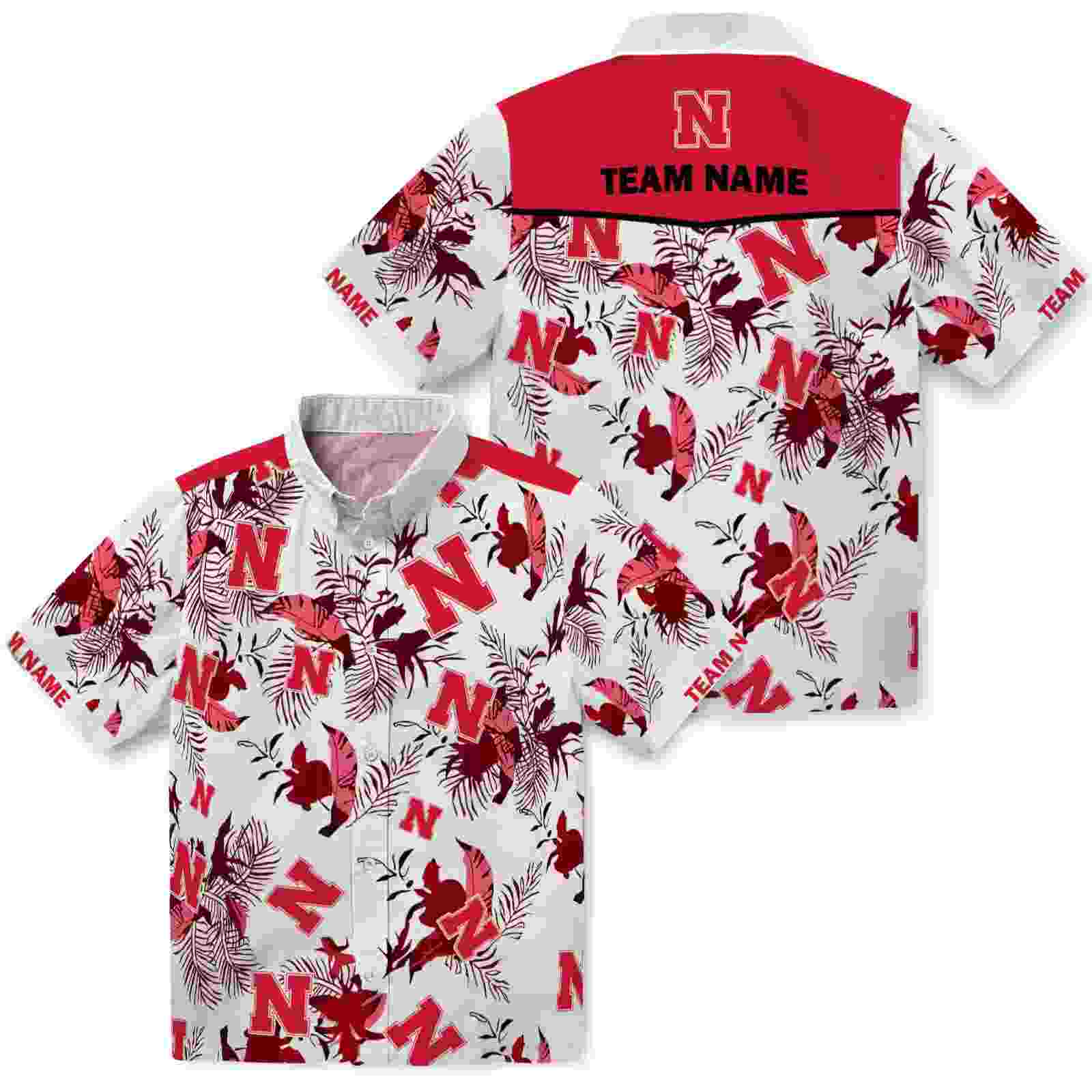 custom nebraska cornhuskers botanical theme red white hawaiian shirt high quality