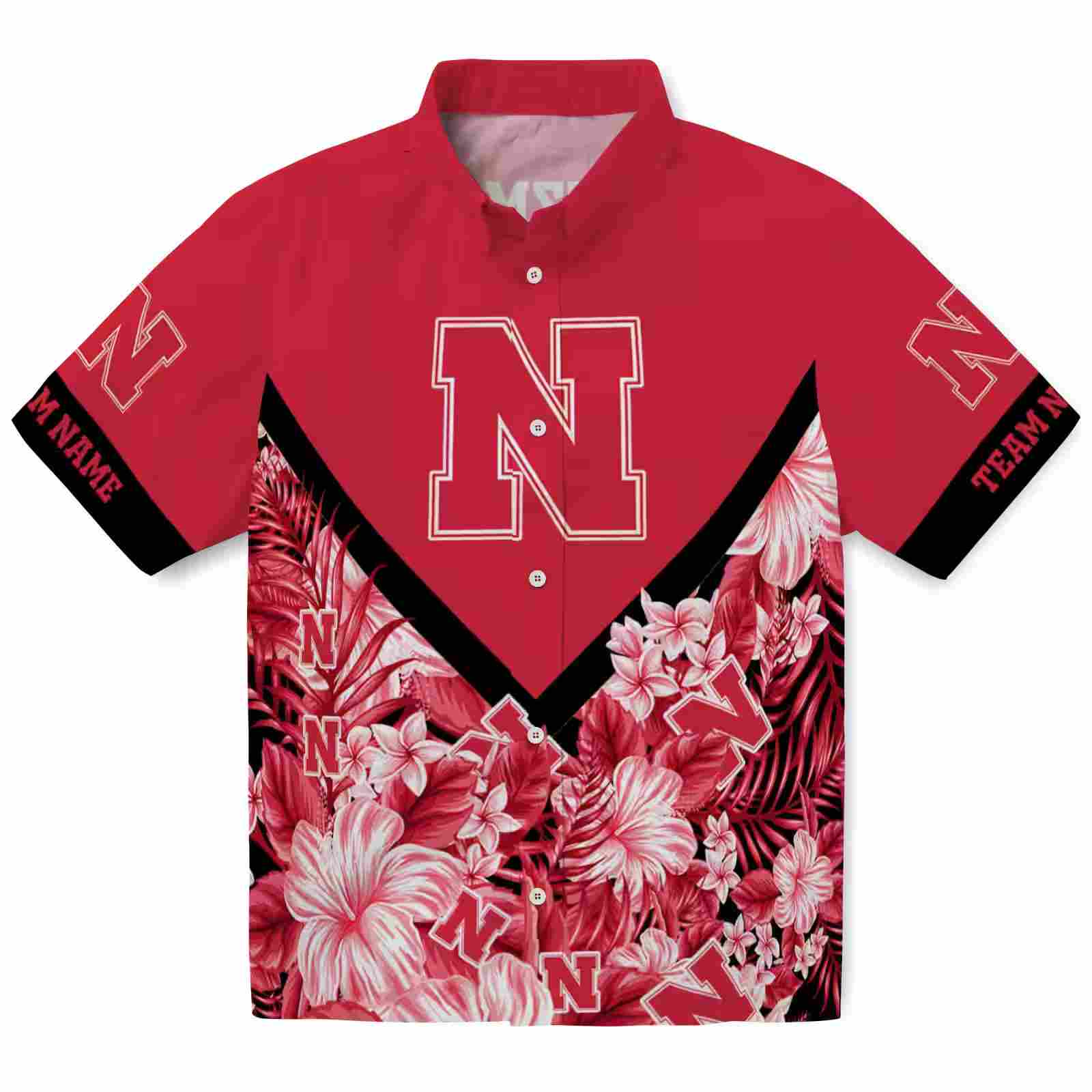 Custom Nebraska Cornhuskers Floral Chevron Red Hawaiian Shirt