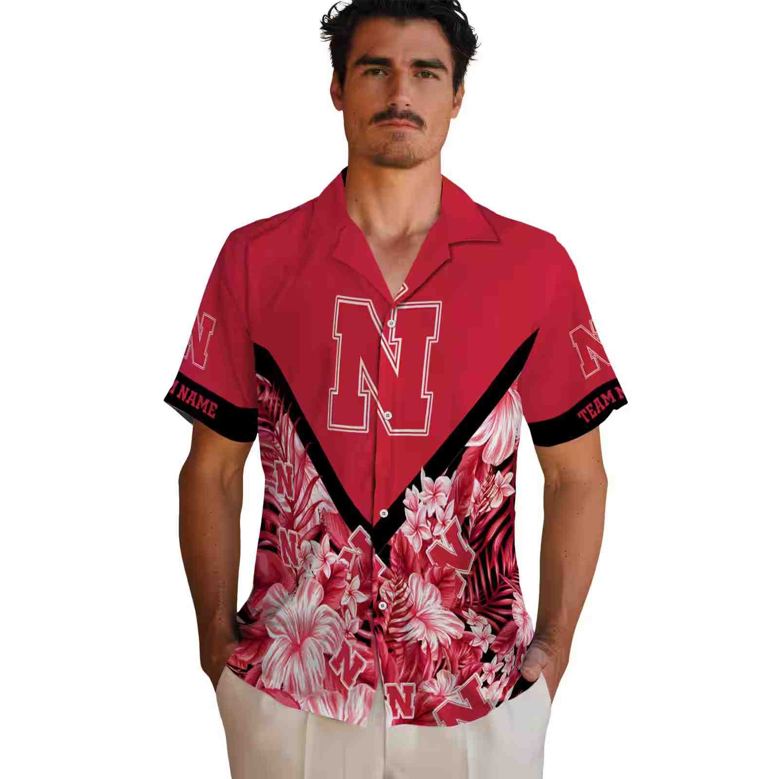 custom nebraska cornhuskers floral chevron red hawaiian shirt fashion forward