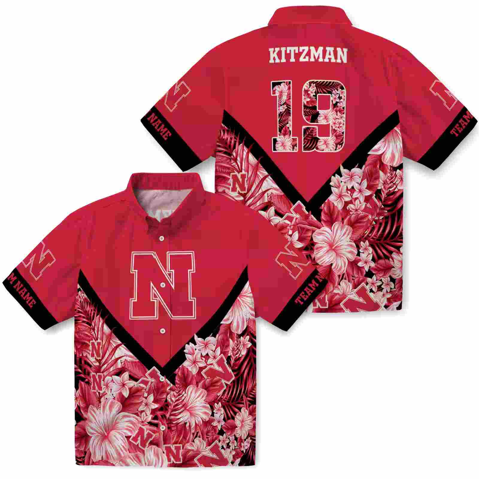 custom nebraska cornhuskers floral chevron red hawaiian shirt high quality