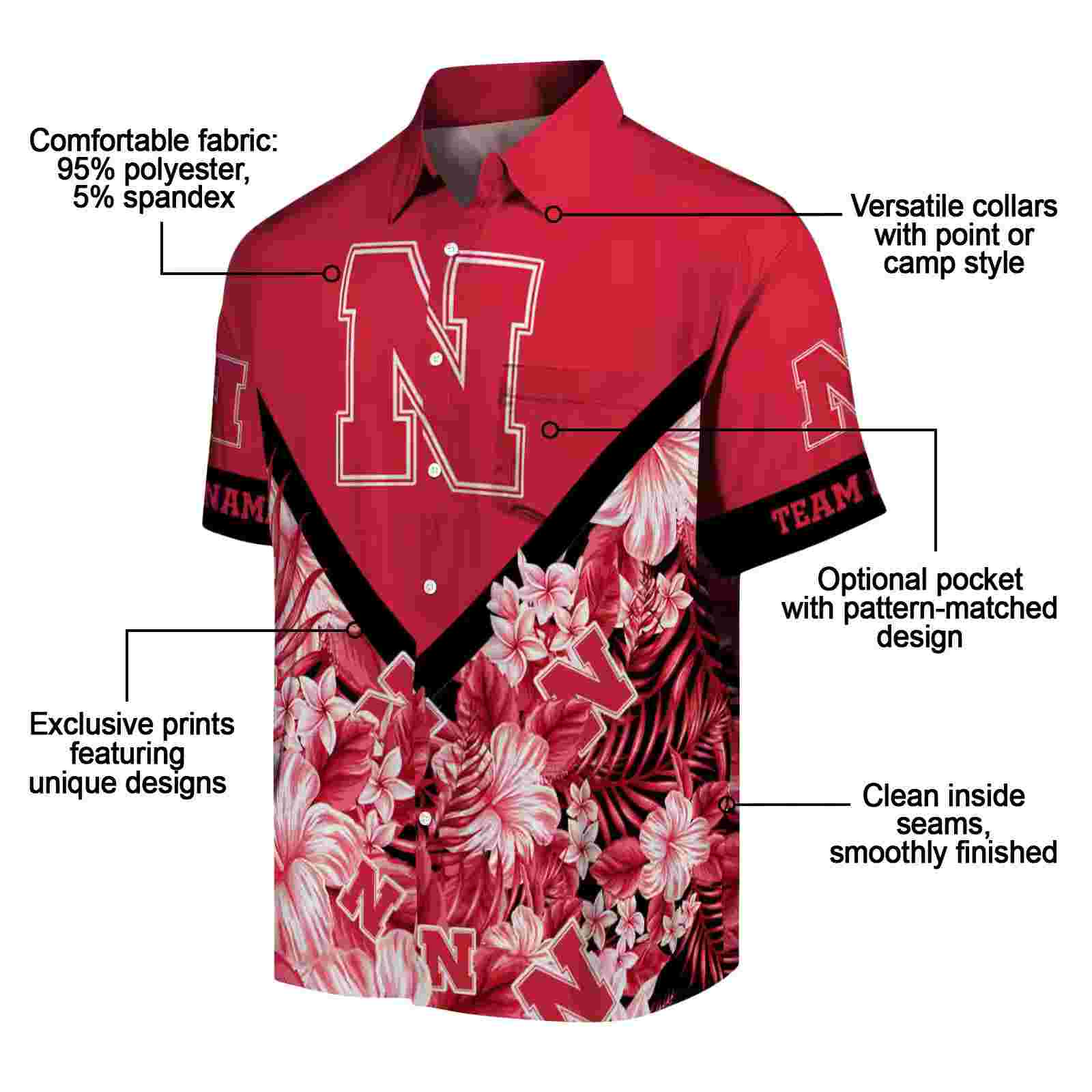 custom nebraska cornhuskers floral chevron red hawaiian shirt new arrival