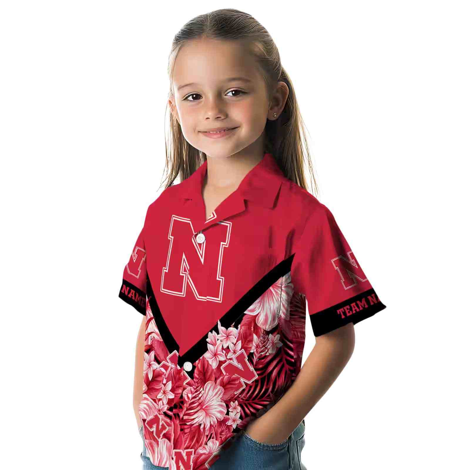 custom nebraska cornhuskers floral chevron red hawaiian shirt premium grade