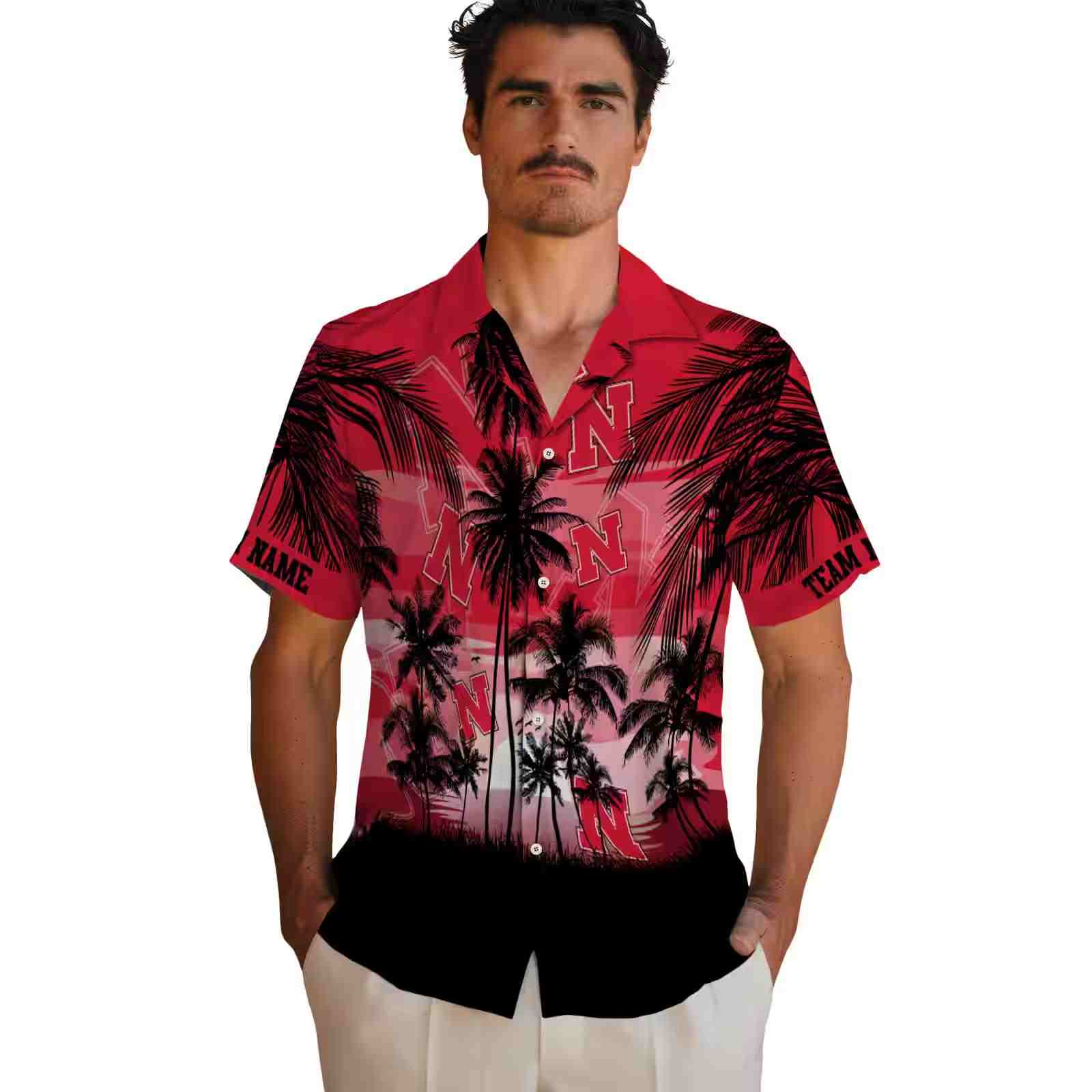 custom nebraska cornhuskers sunset scene red black hawaiian shirt fashion forward