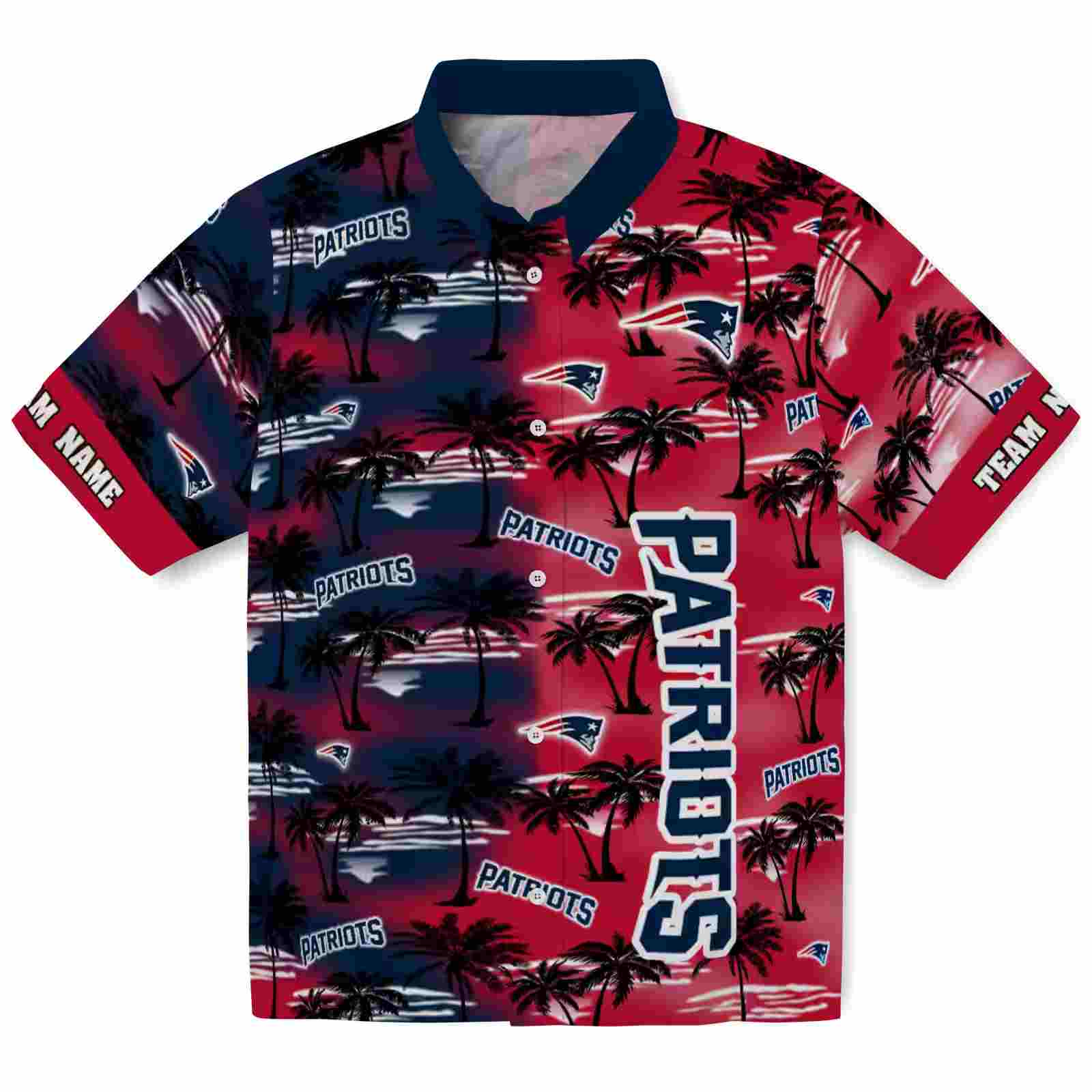 Custom New England Patriots Palm Silhouettes Blue Hawaiian Shirt