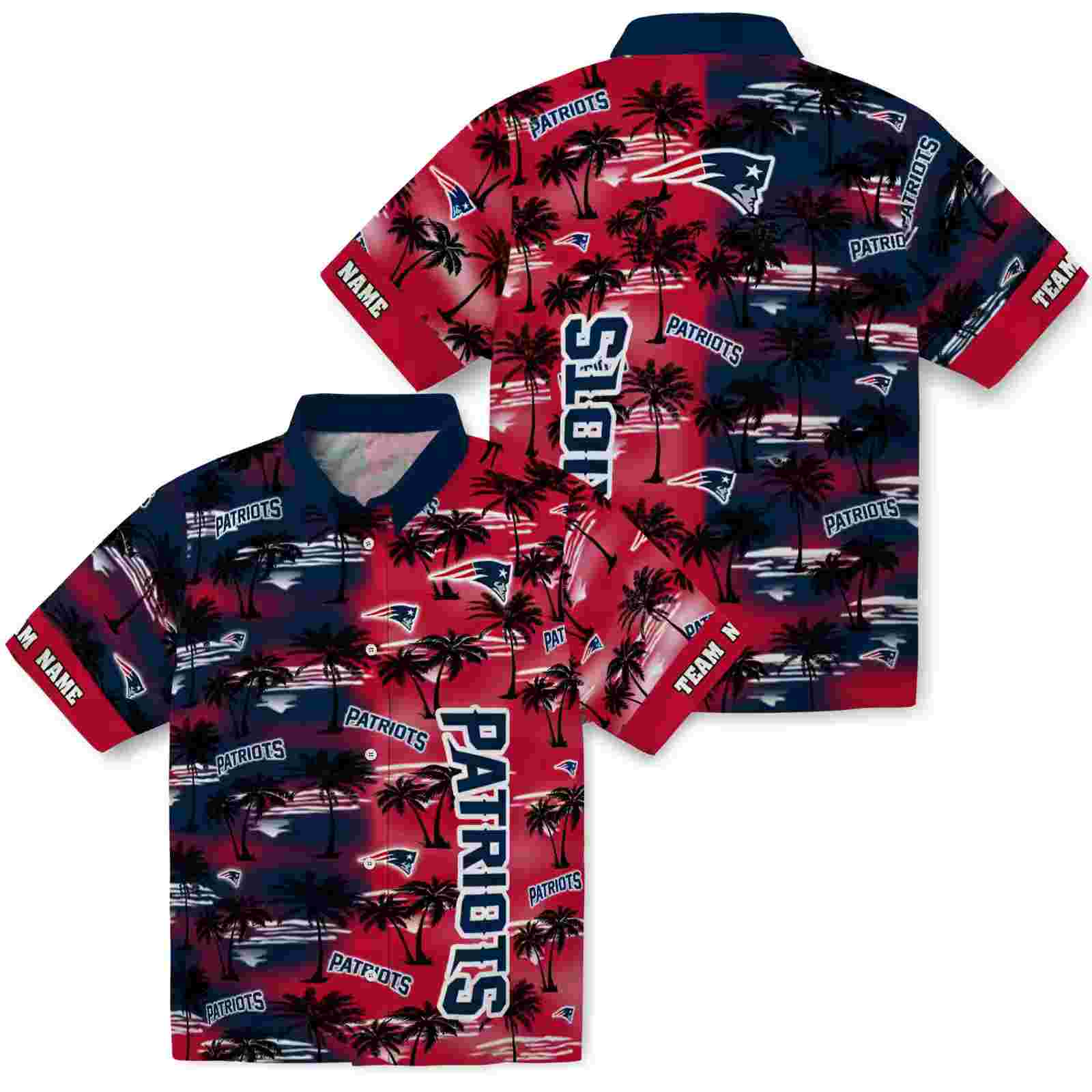 custom new england patriots palm silhouettes blue hawaiian shirt high quality