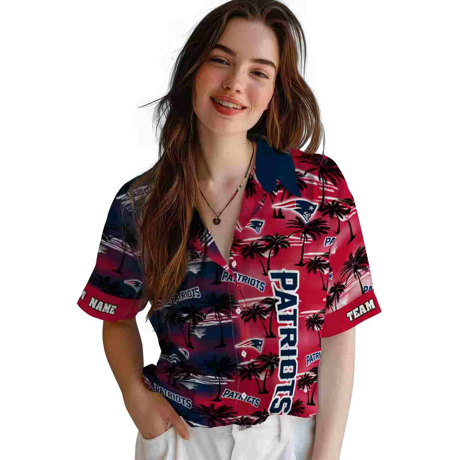 custom new england patriots palm silhouettes blue hawaiian shirt latest model