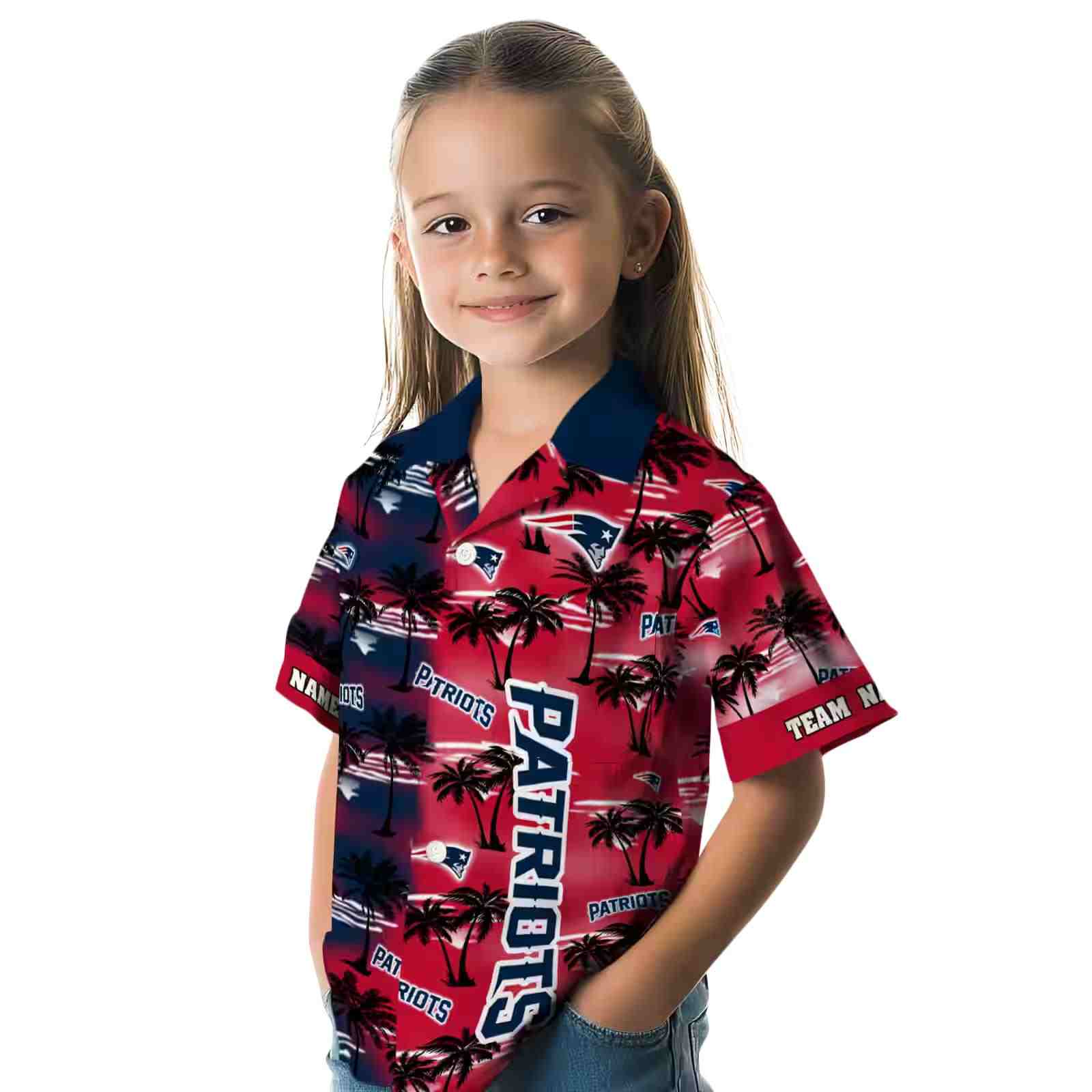 custom new england patriots palm silhouettes blue hawaiian shirt premium grade