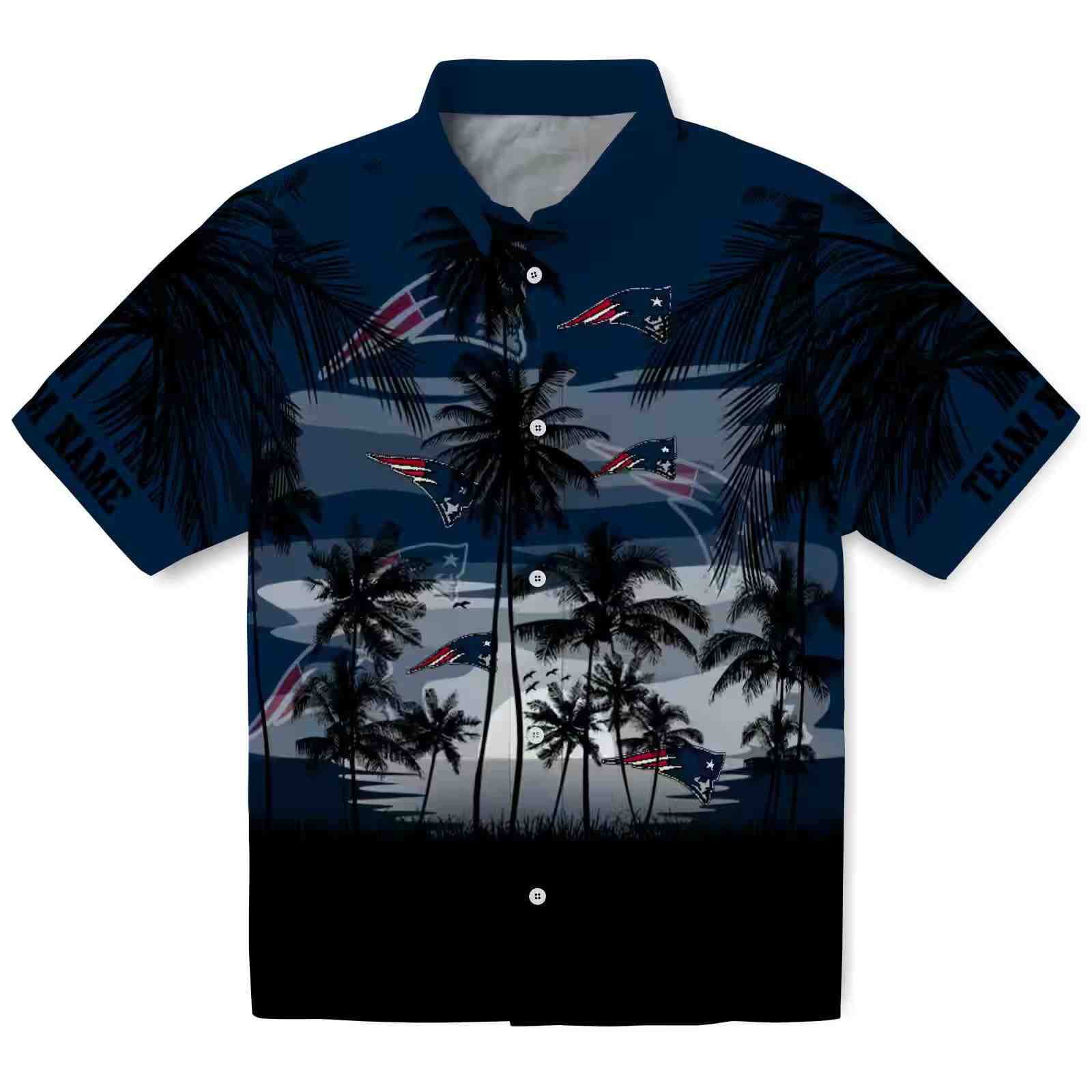 Custom New England Patriots Sunset Scene Blue Black Hawaiian Shirt