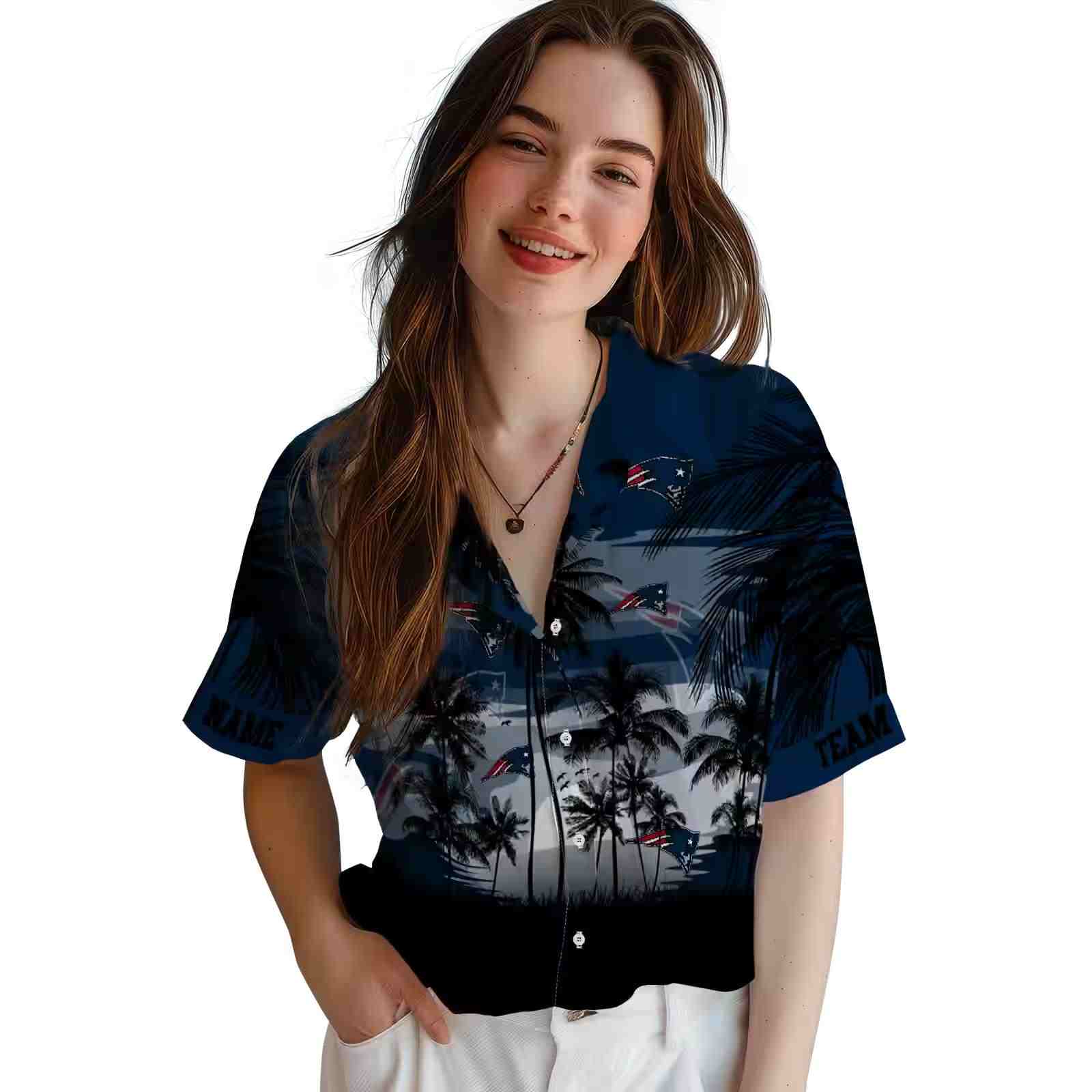 custom new england patriots sunset scene blue black hawaiian shirt latest model