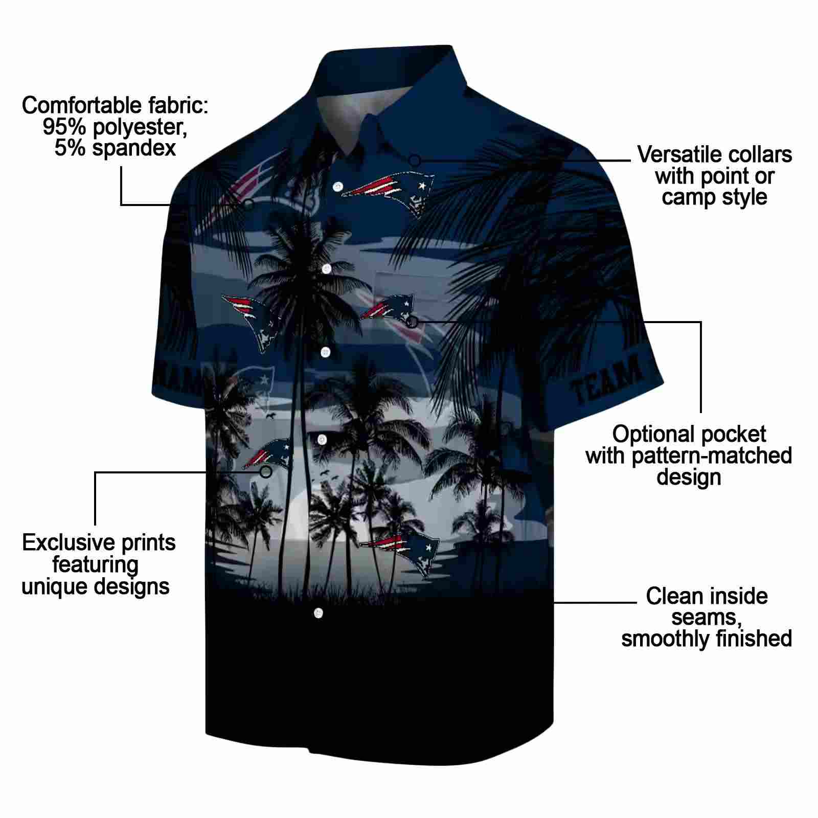 custom new england patriots sunset scene blue black hawaiian shirt new arrival