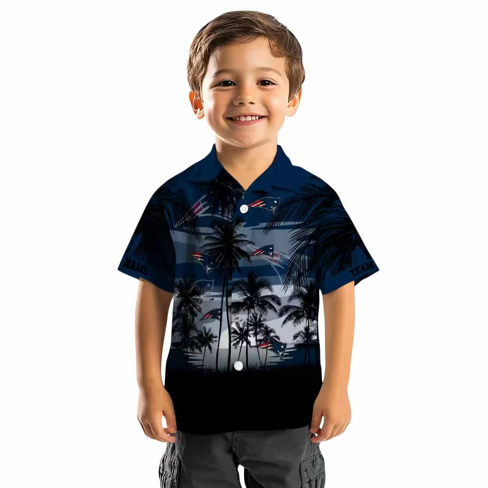 custom new england patriots sunset scene blue black hawaiian shirt top rated