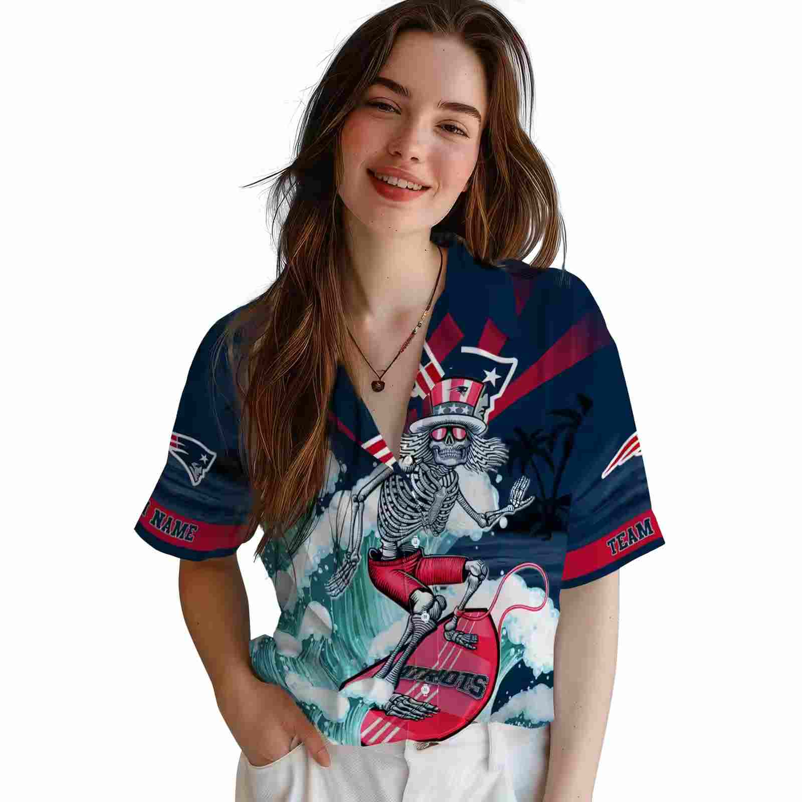 custom new england patriots surfing skeleton blue hawaiian shirt latest model