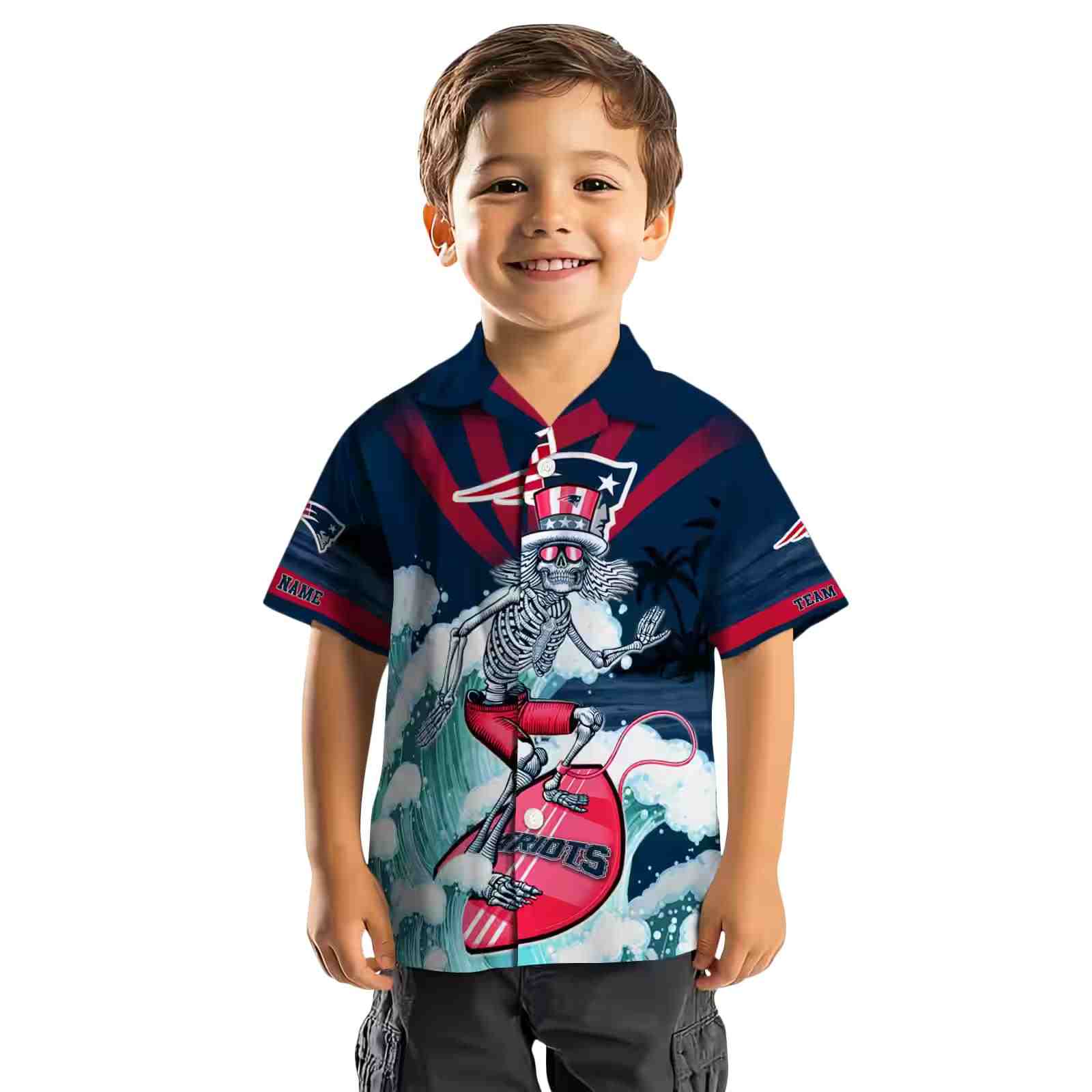 custom new england patriots surfing skeleton blue hawaiian shirt top rated