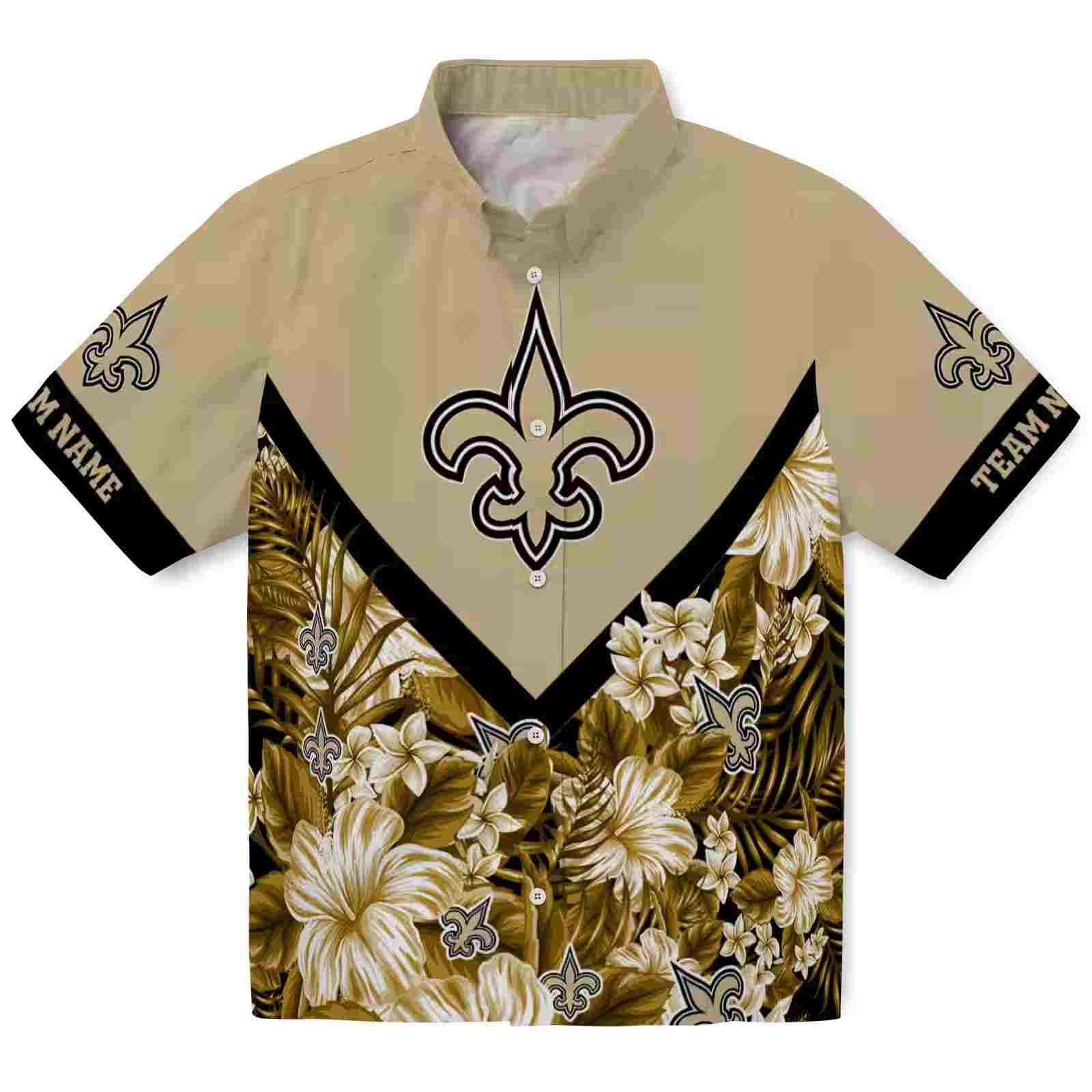 Custom New Orleans Saints Floral Chevron Gold Hawaiian Shirt