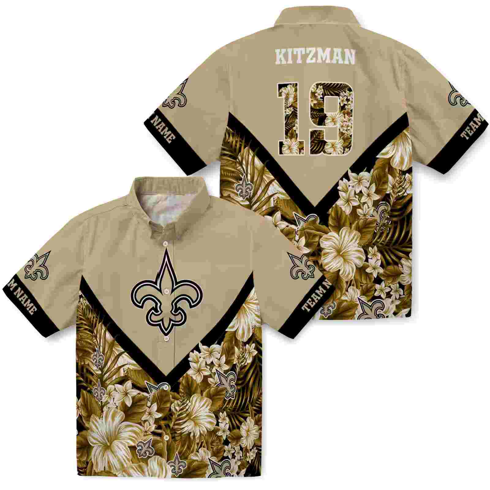 custom new orleans saints floral chevron gold hawaiian shirt high quality