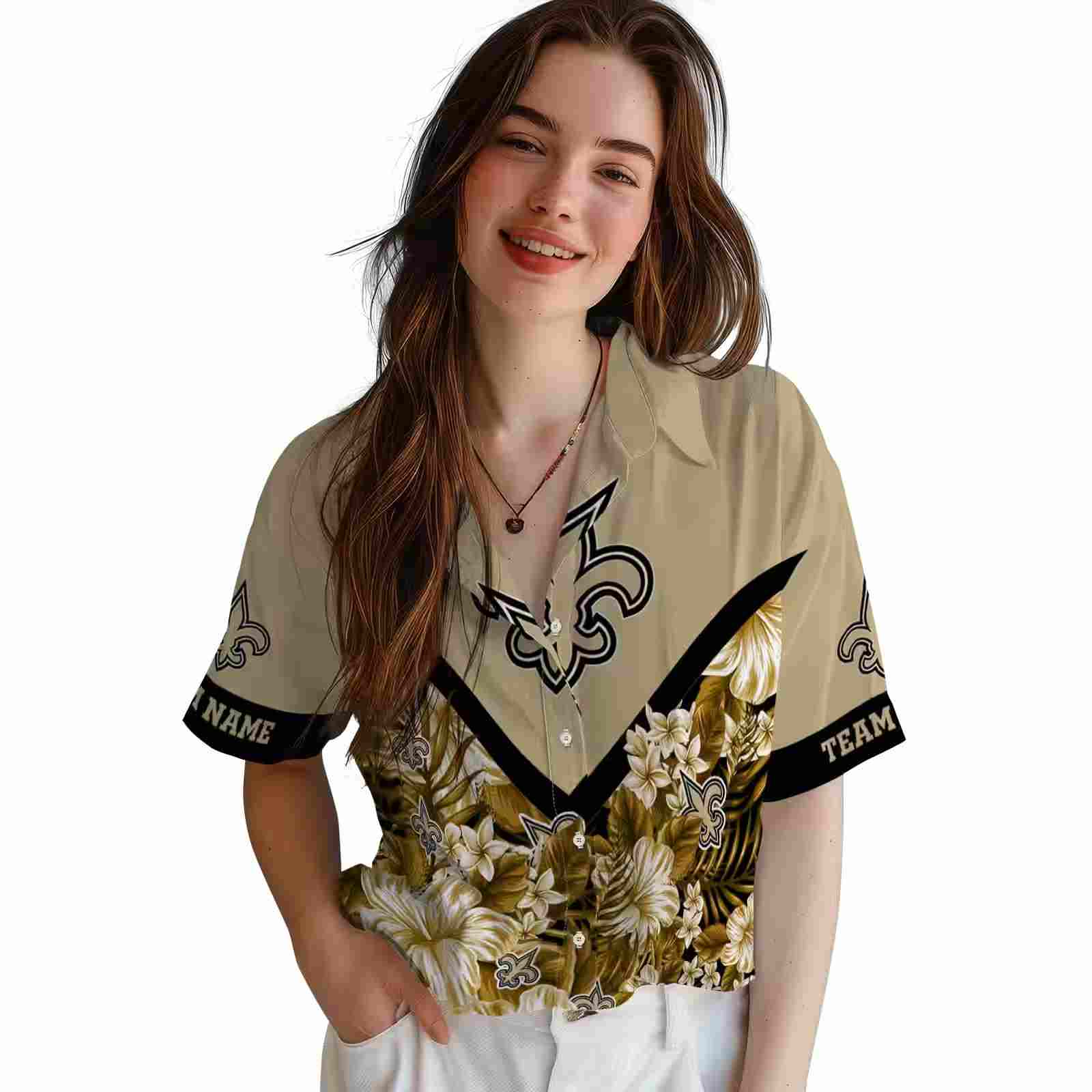 custom new orleans saints floral chevron gold hawaiian shirt latest model