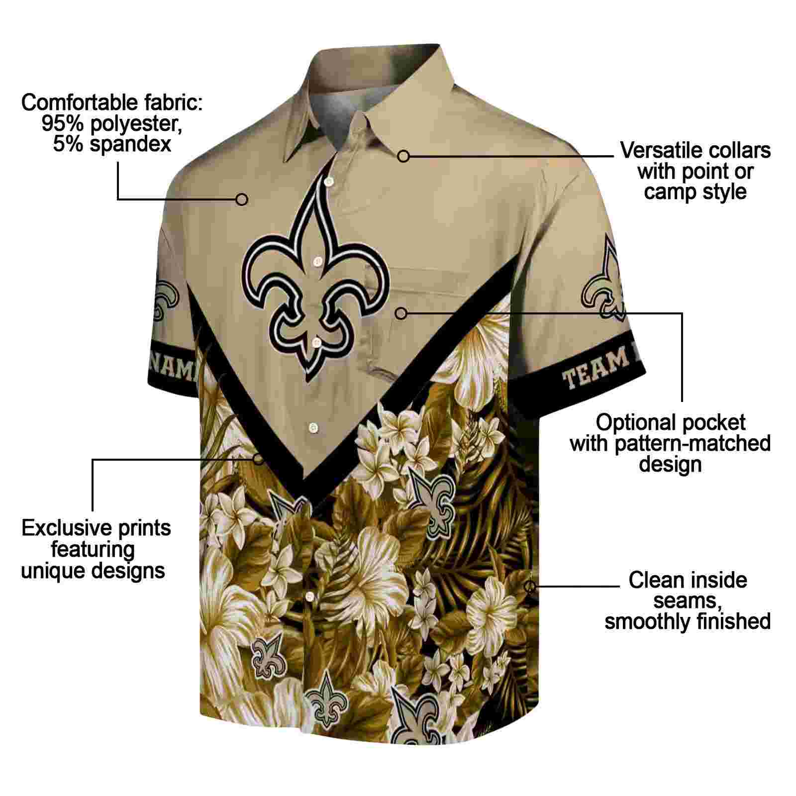 custom new orleans saints floral chevron gold hawaiian shirt new arrival