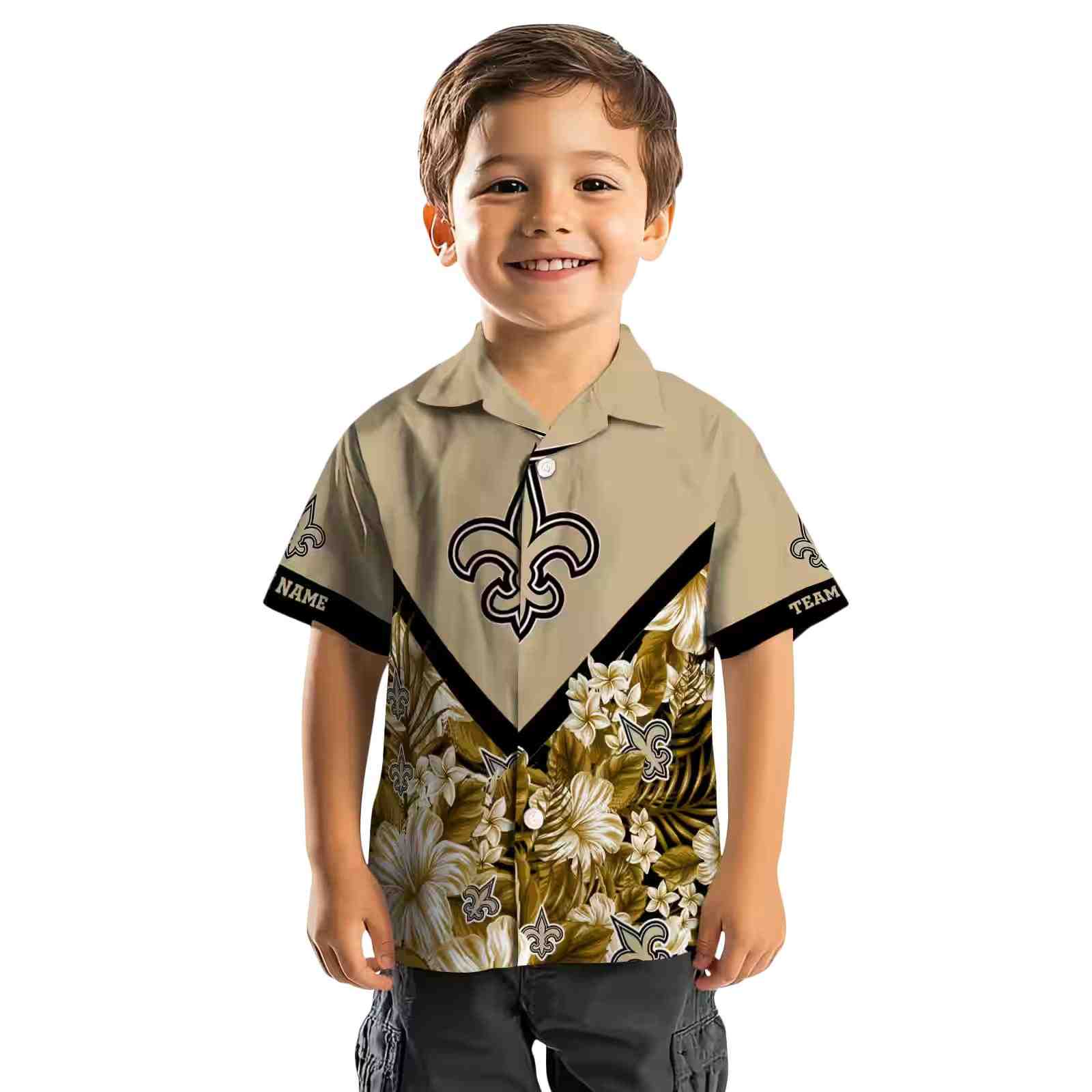 custom new orleans saints floral chevron gold hawaiian shirt top rated