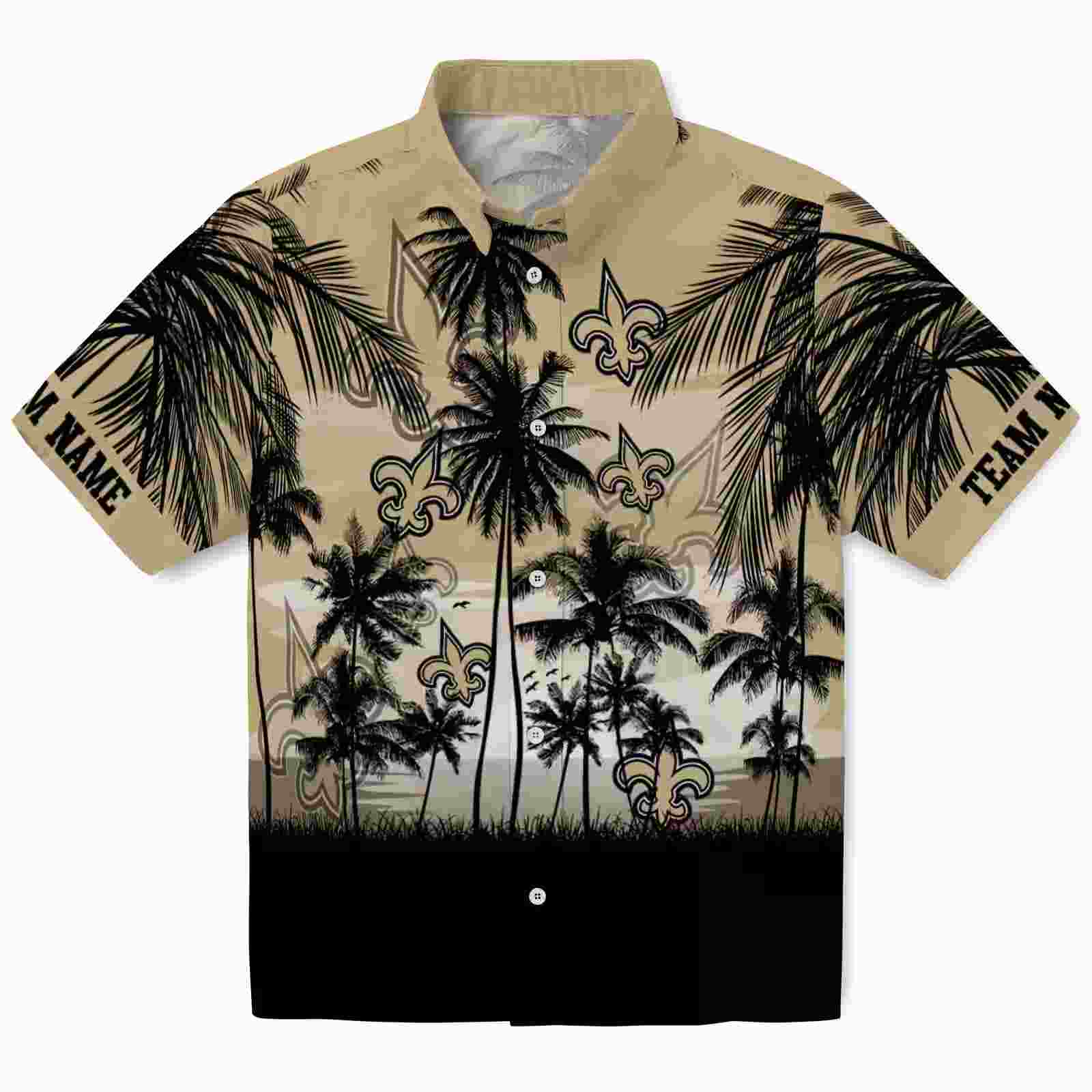 Custom New Orleans Saints Sunset Scene Gold Black Hawaiian Shirt