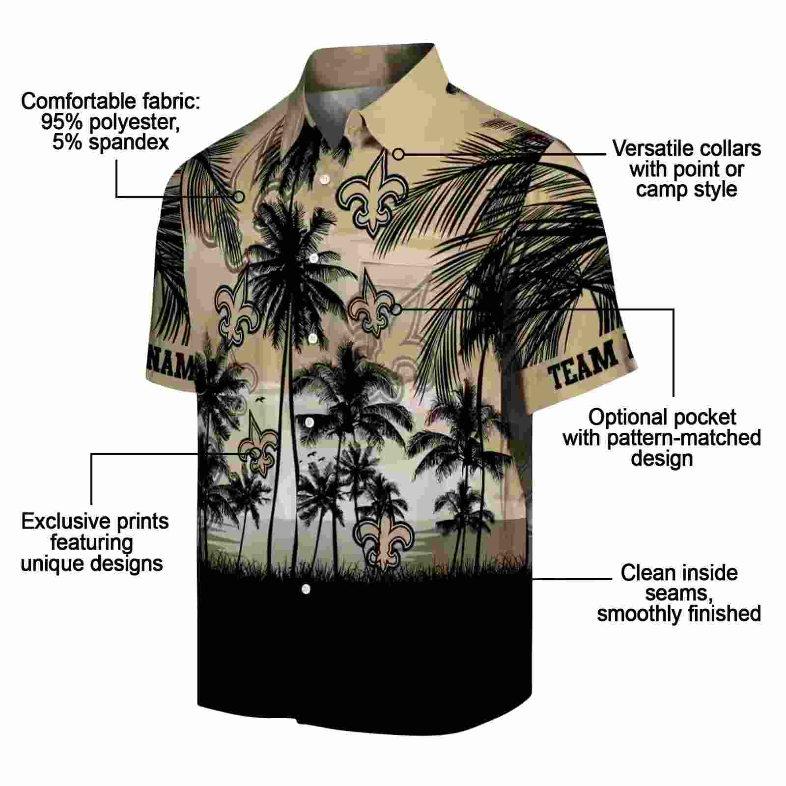 custom new orleans saints sunset scene gold black hawaiian shirt new arrival