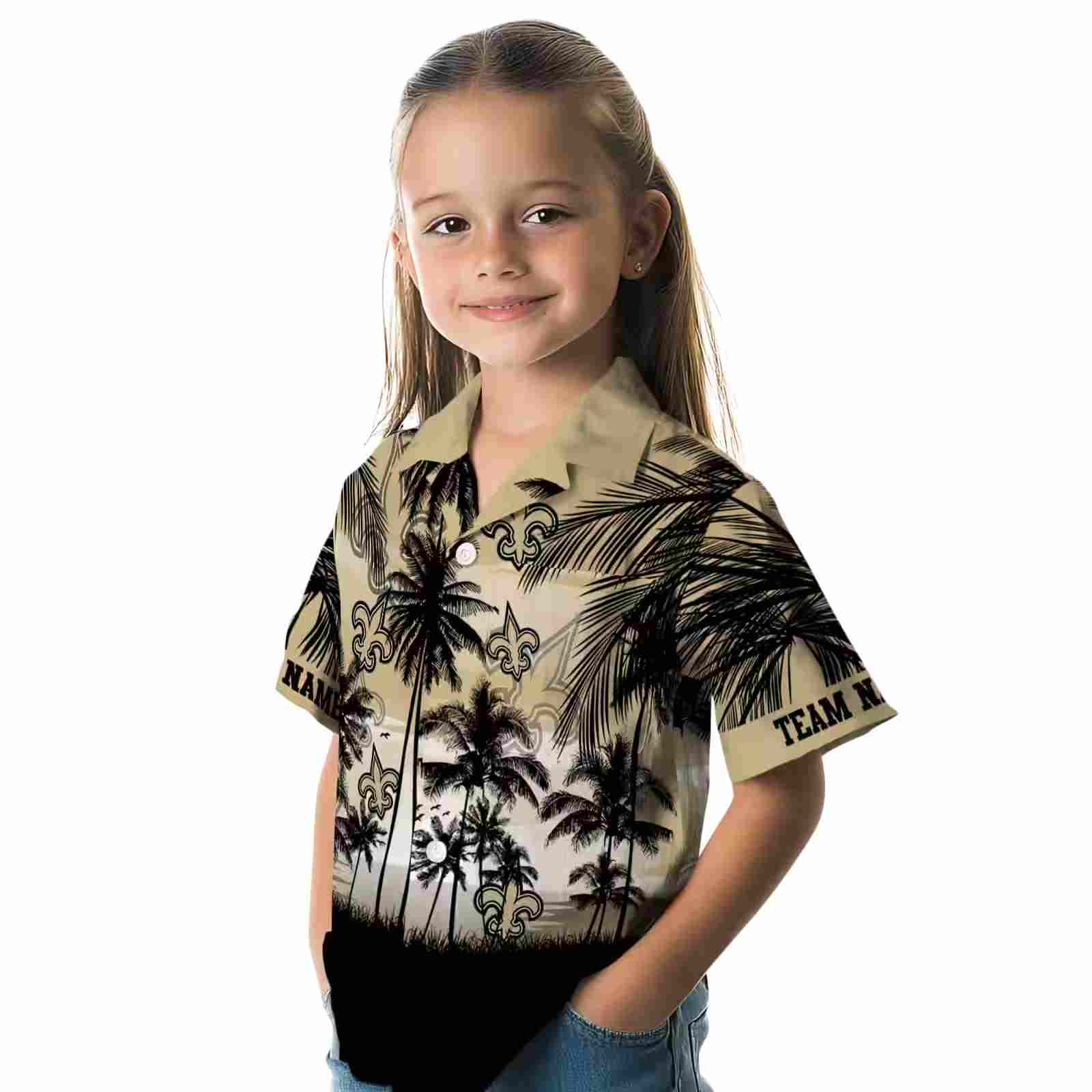 custom new orleans saints sunset scene gold black hawaiian shirt premium grade