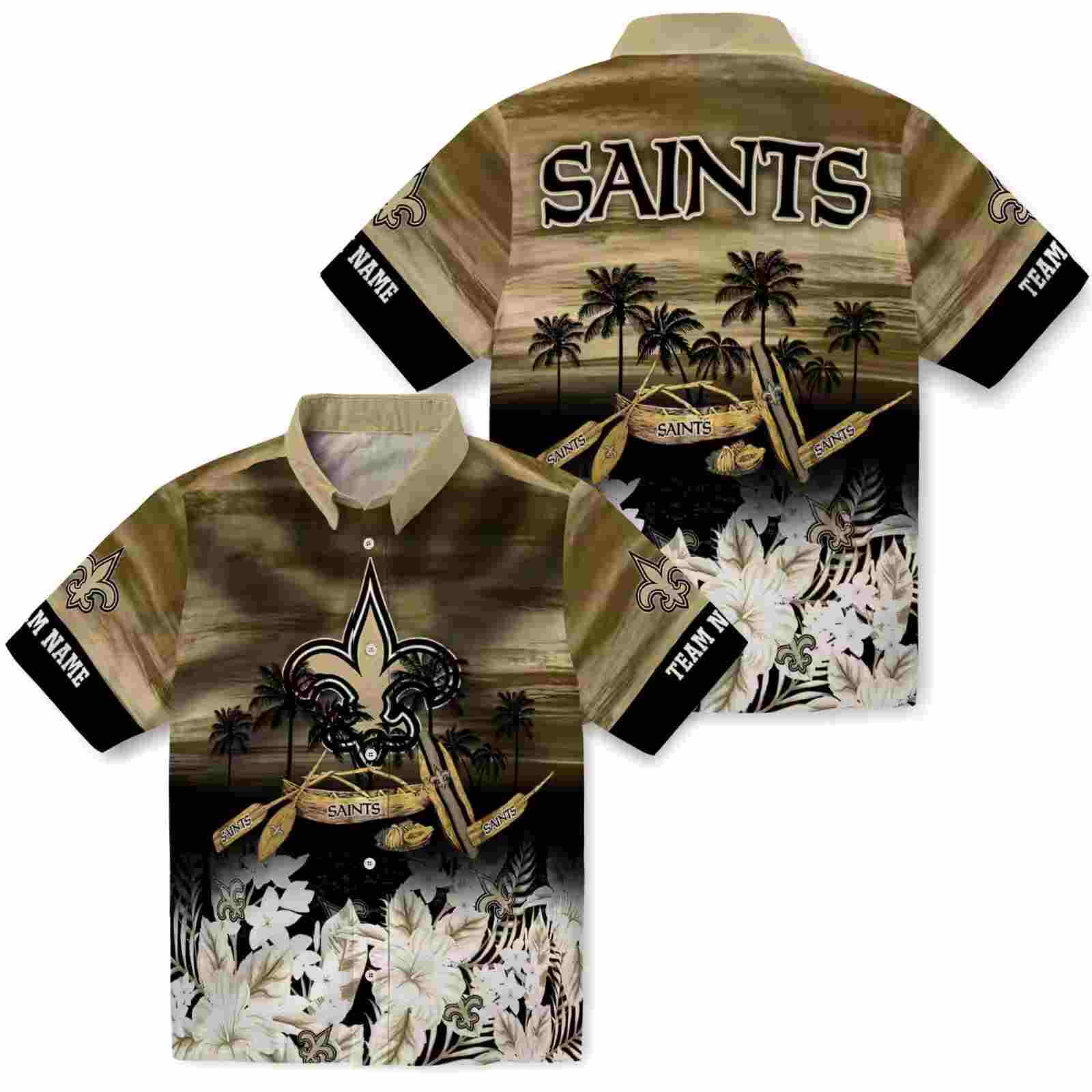 custom new orleans saints tropical canoe gold hawaiian shirt high quality