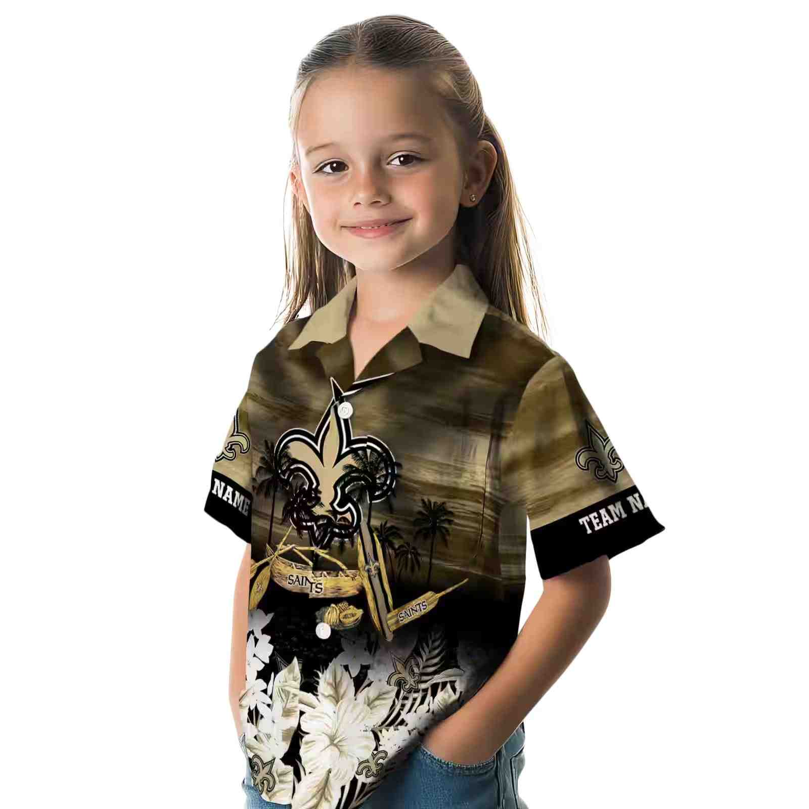 custom new orleans saints tropical canoe gold hawaiian shirt premium grade