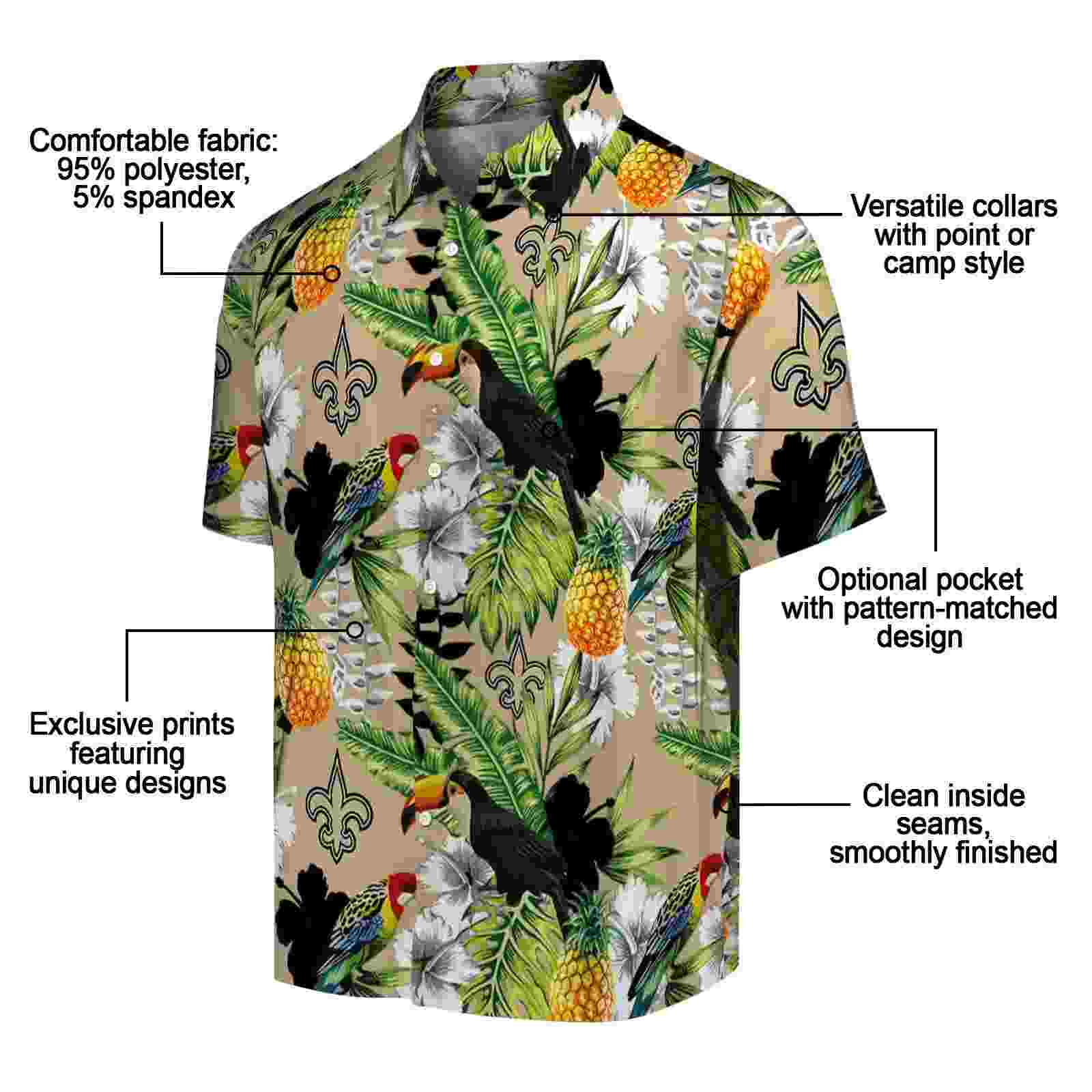 custom new orleans saints tropical toucan gold green hawaiian shirt new arrival