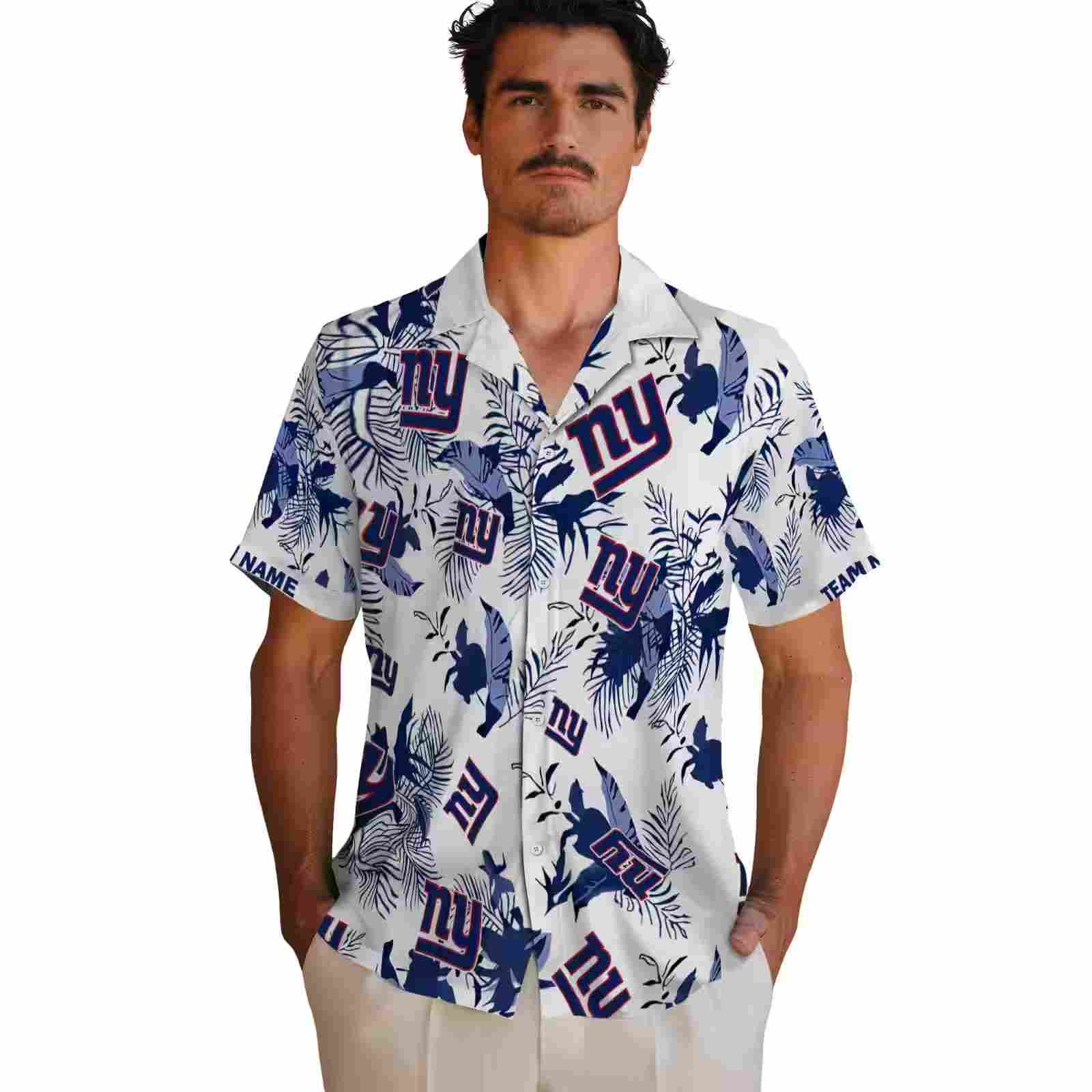 custom new york giants botanical theme blue white hawaiian shirt fashion forward