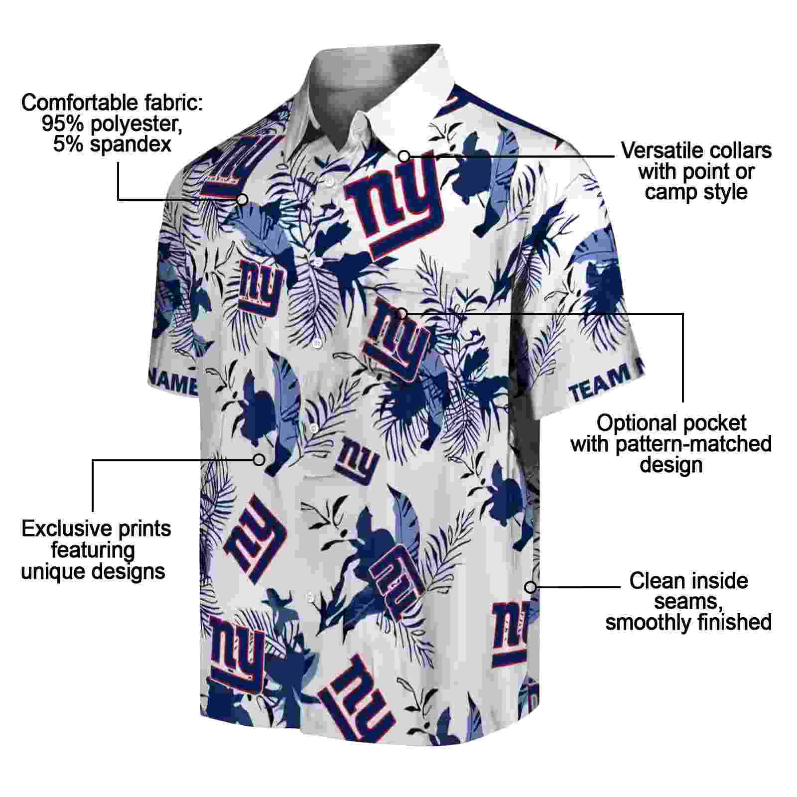 custom new york giants botanical theme blue white hawaiian shirt new arrival