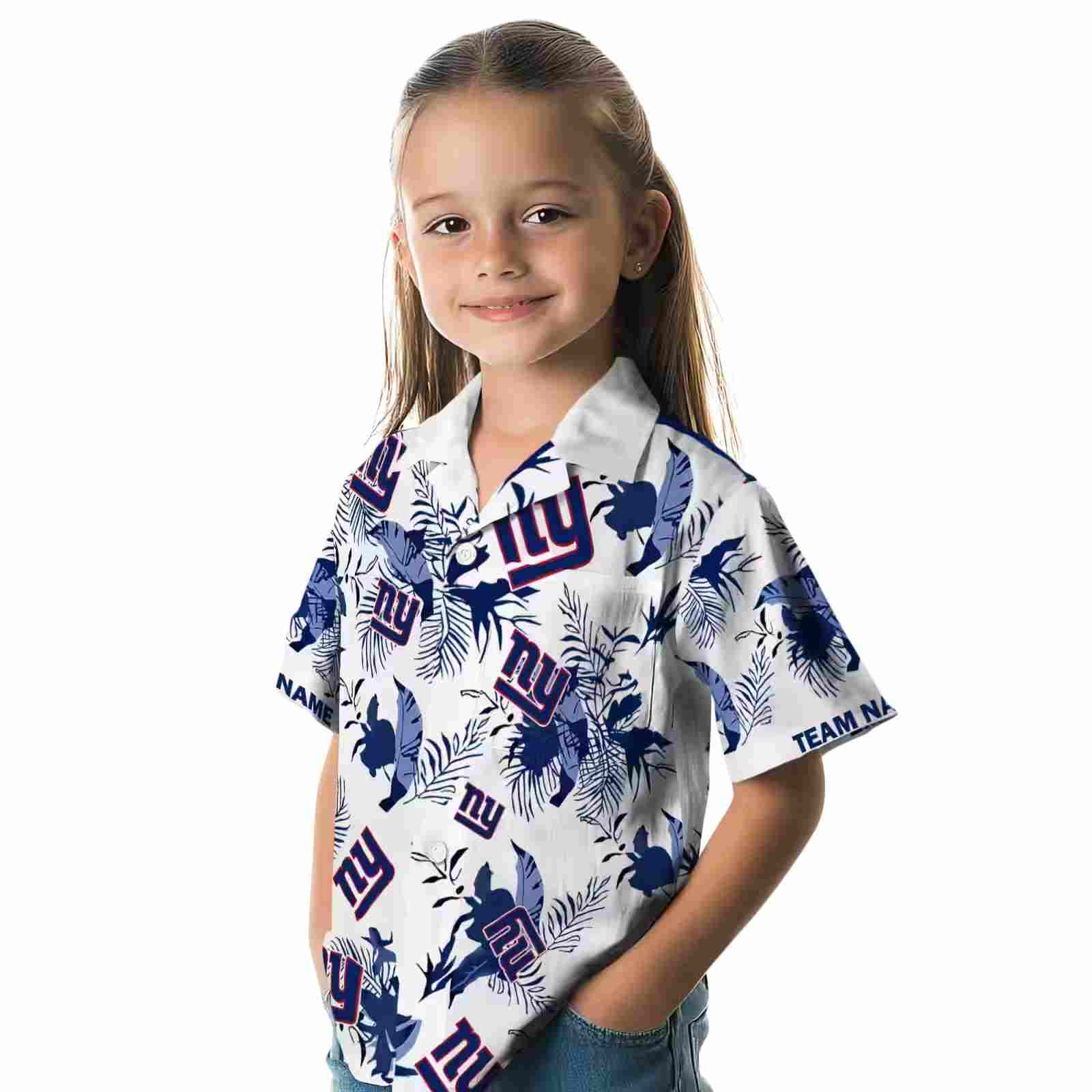 custom new york giants botanical theme blue white hawaiian shirt premium grade