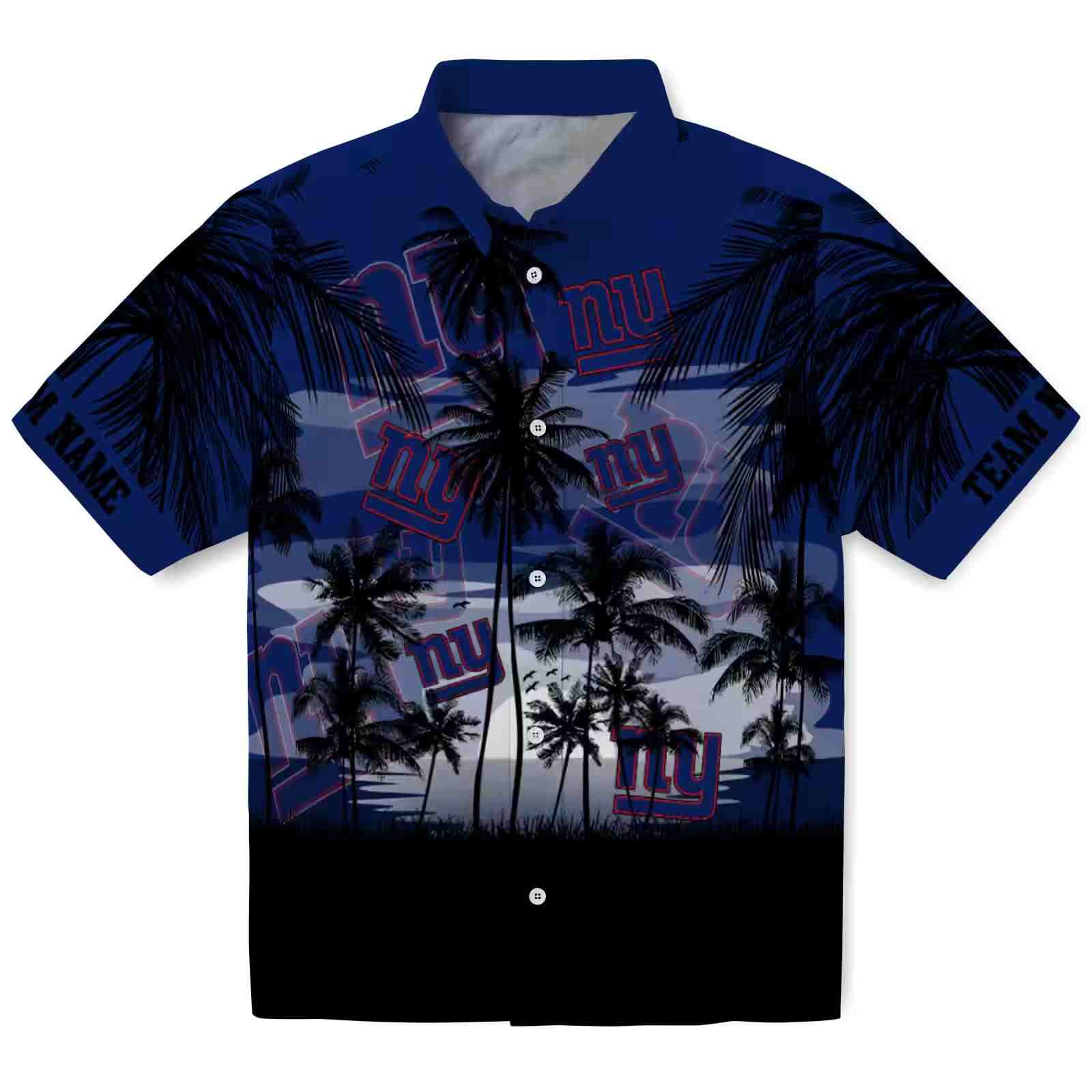 Custom New York Giants Sunset Scene Blue Black Hawaiian Shirt