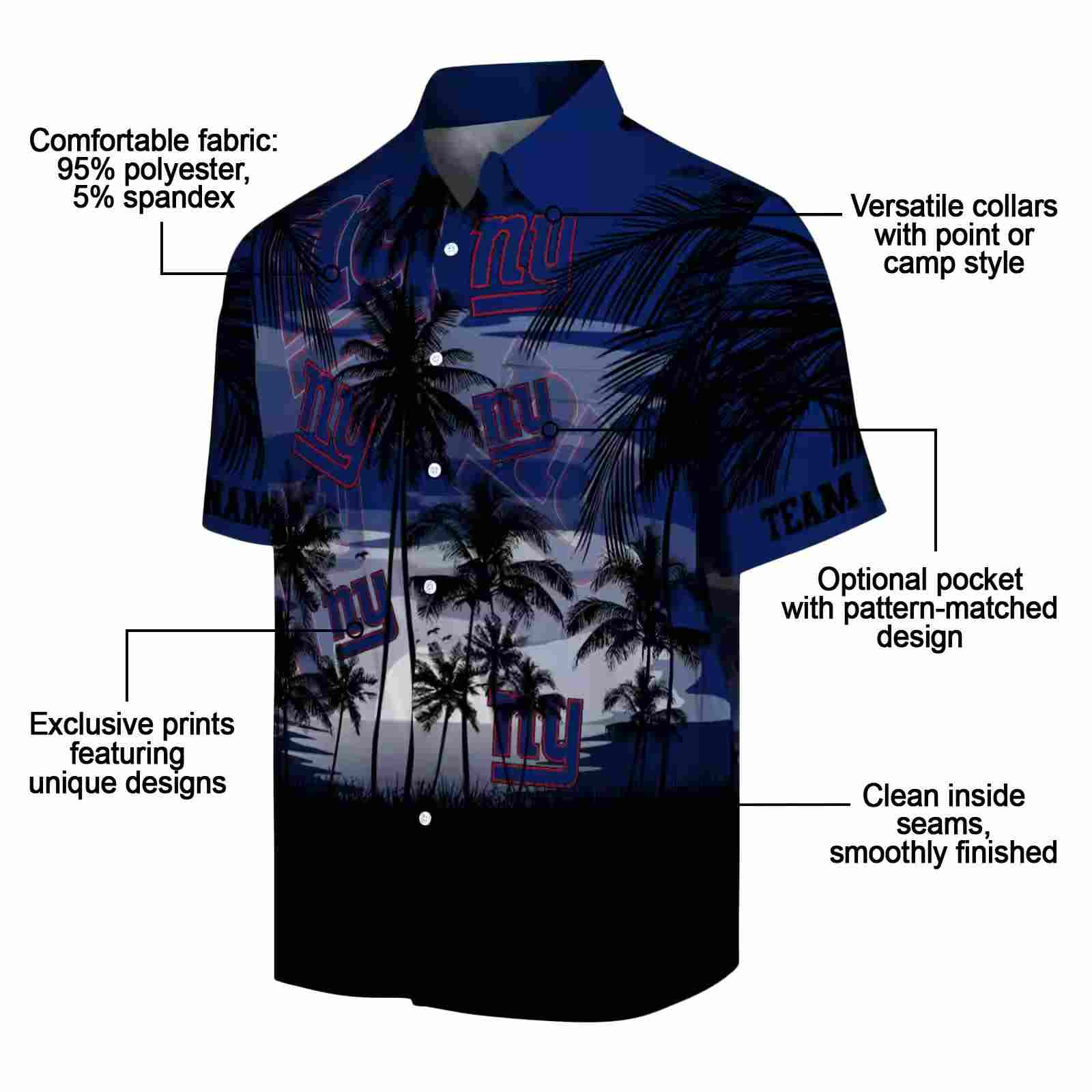 custom new york giants sunset scene blue black hawaiian shirt new arrival