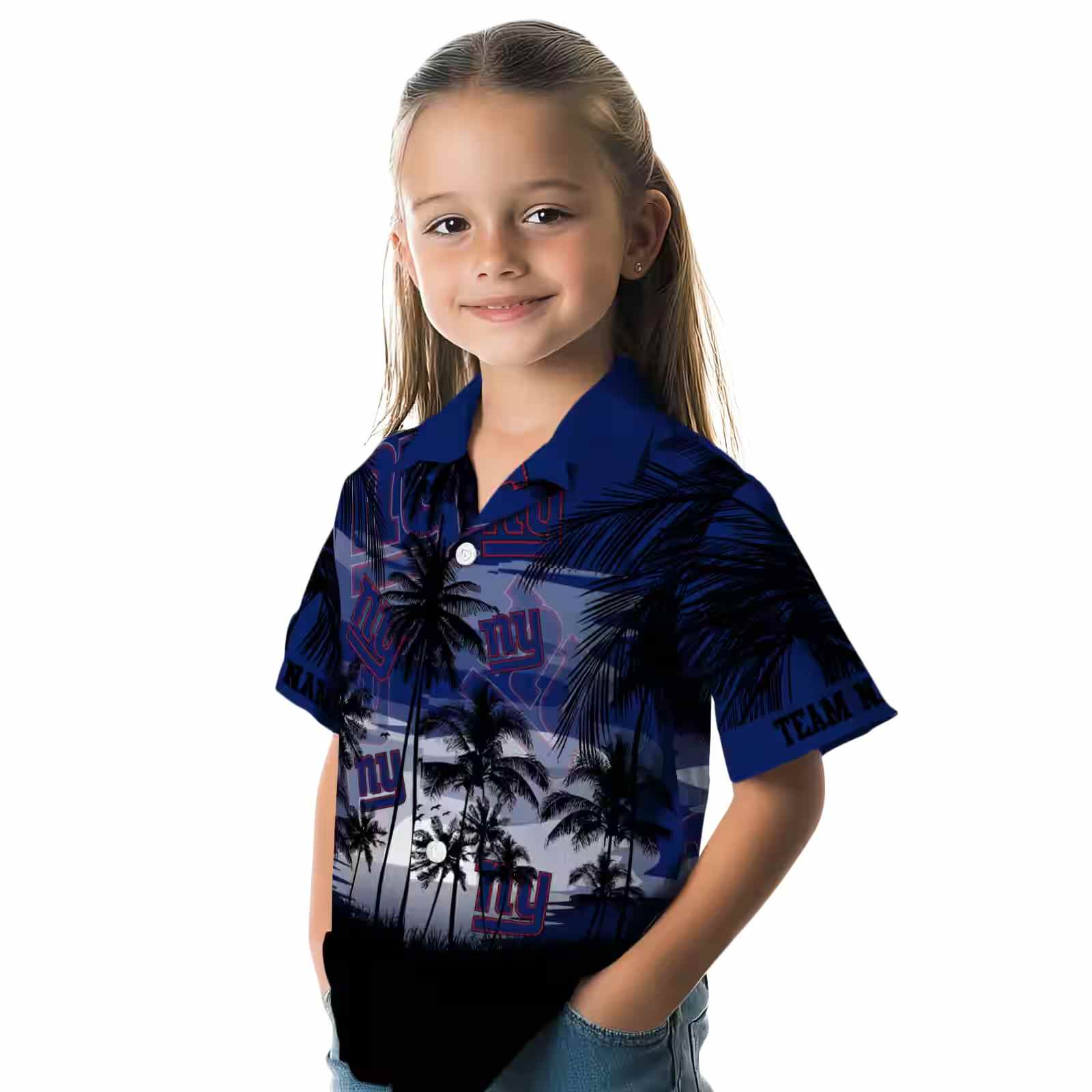 custom new york giants sunset scene blue black hawaiian shirt premium grade