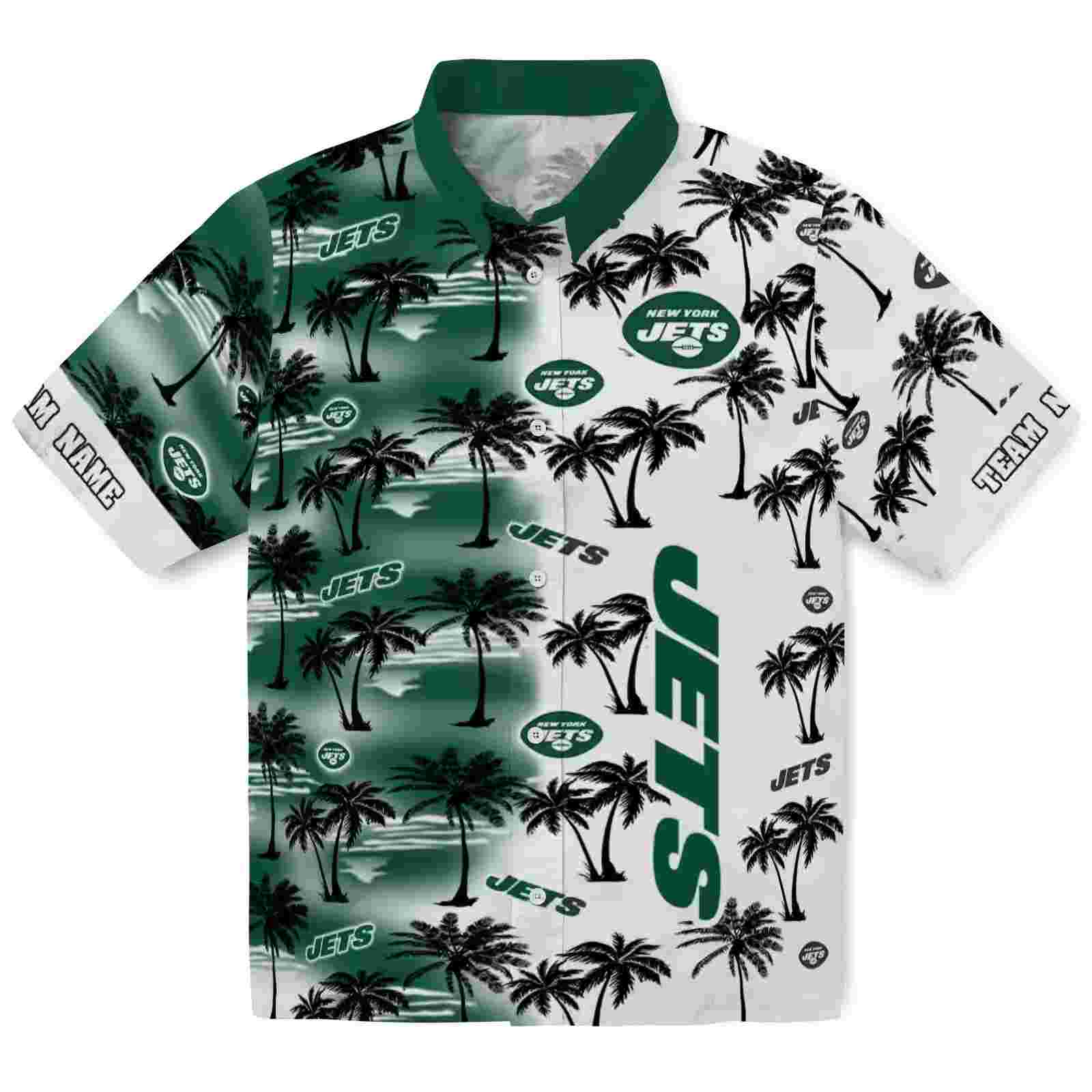 Custom New York Jets Palm Silhouettes Green Hawaiian Shirt