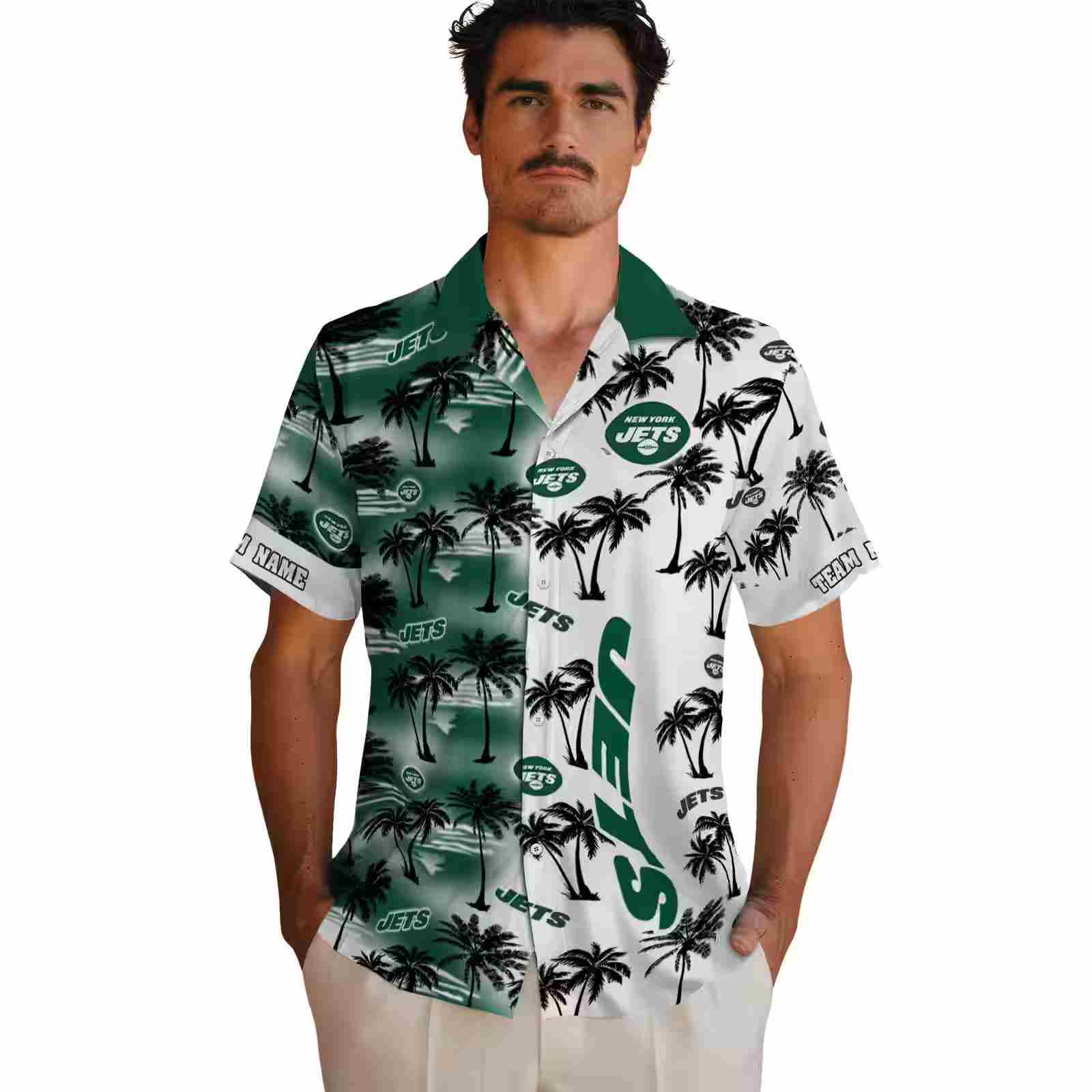 custom new york jets palm silhouettes green hawaiian shirt fashion forward