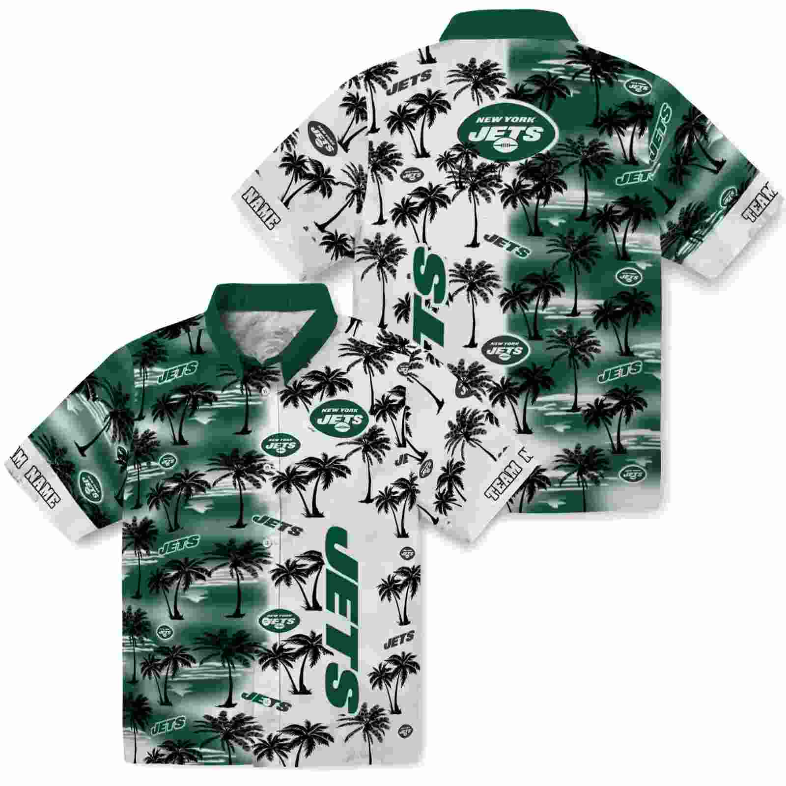 custom new york jets palm silhouettes green hawaiian shirt high quality