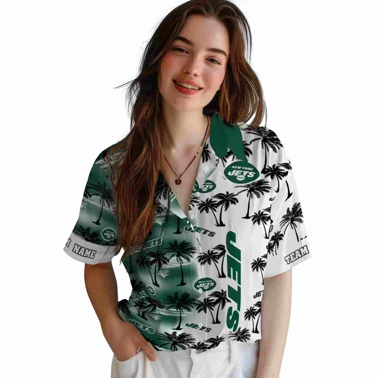 custom new york jets palm silhouettes green hawaiian shirt latest model