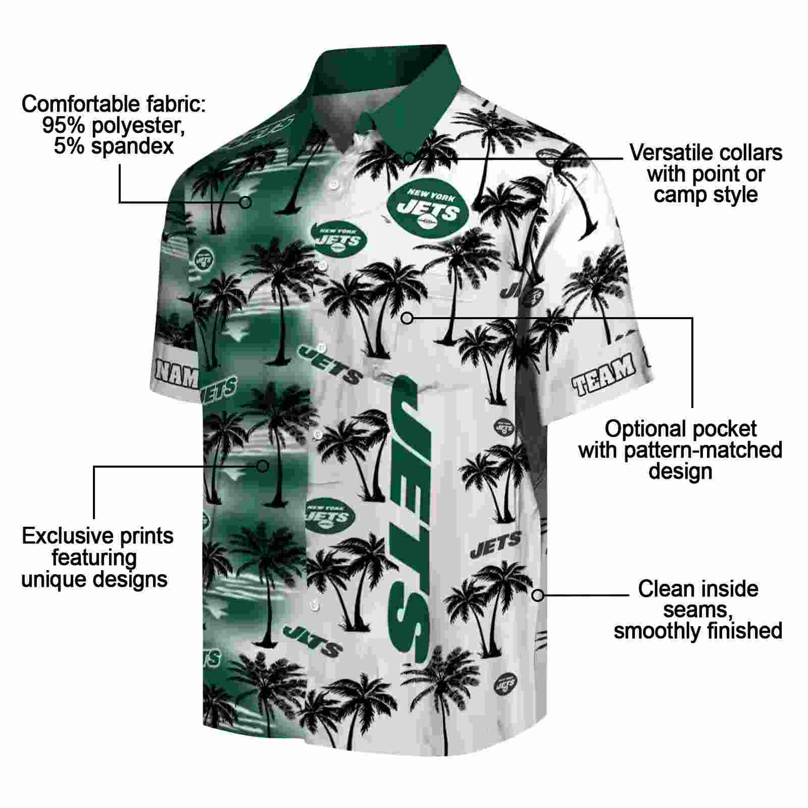 custom new york jets palm silhouettes green hawaiian shirt new arrival