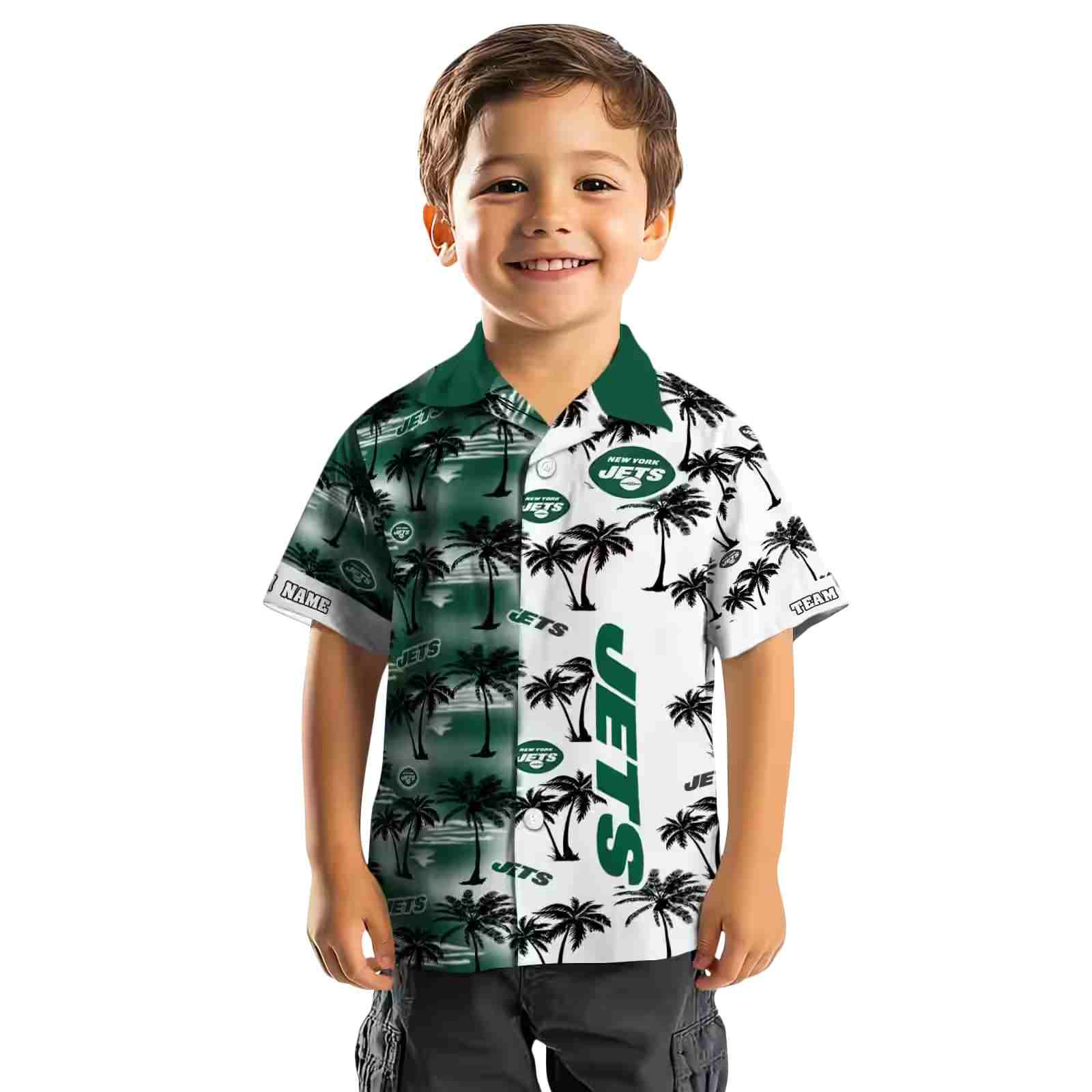 custom new york jets palm silhouettes green hawaiian shirt top rated