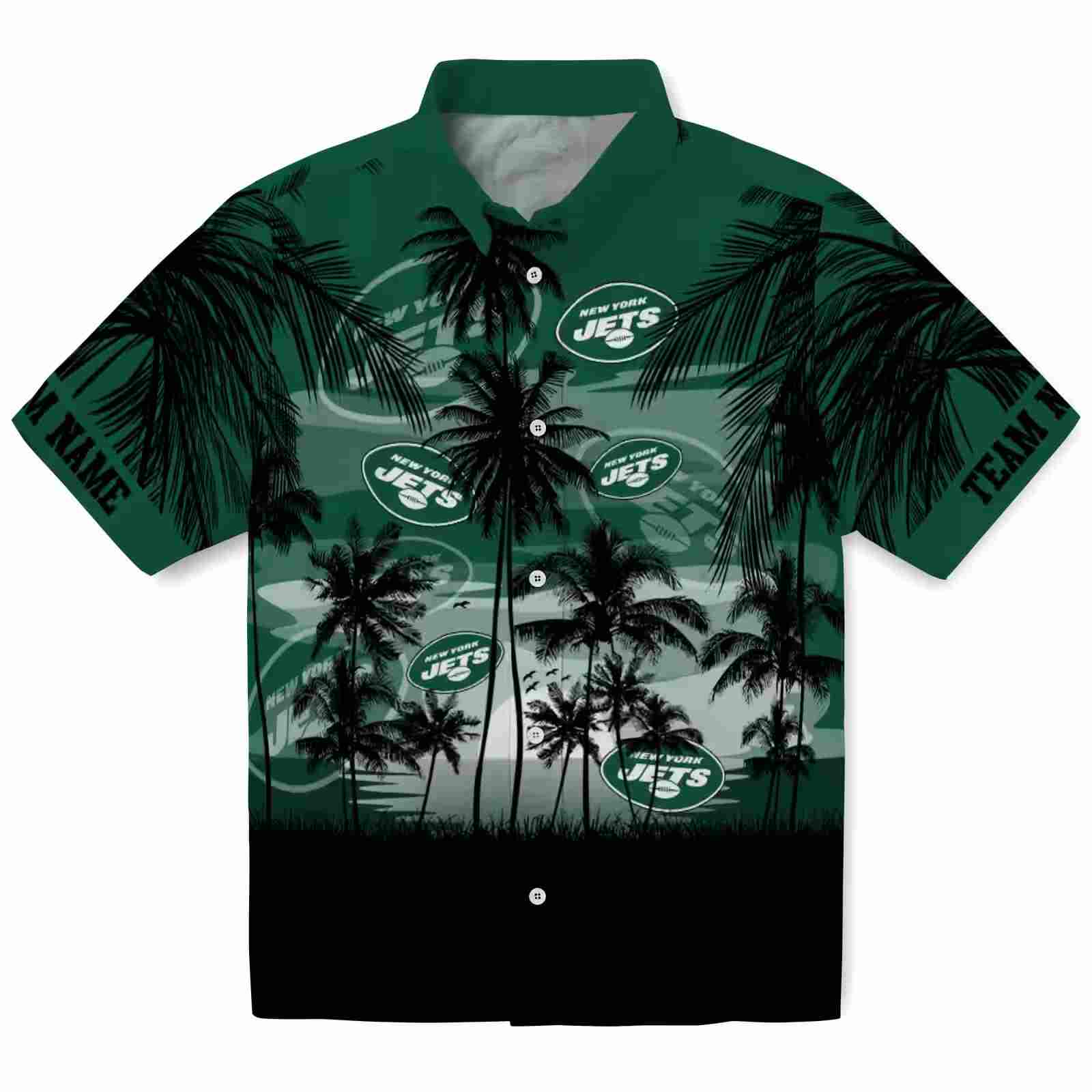 Custom New York Jets Sunset Scene Green Black Hawaiian Shirt