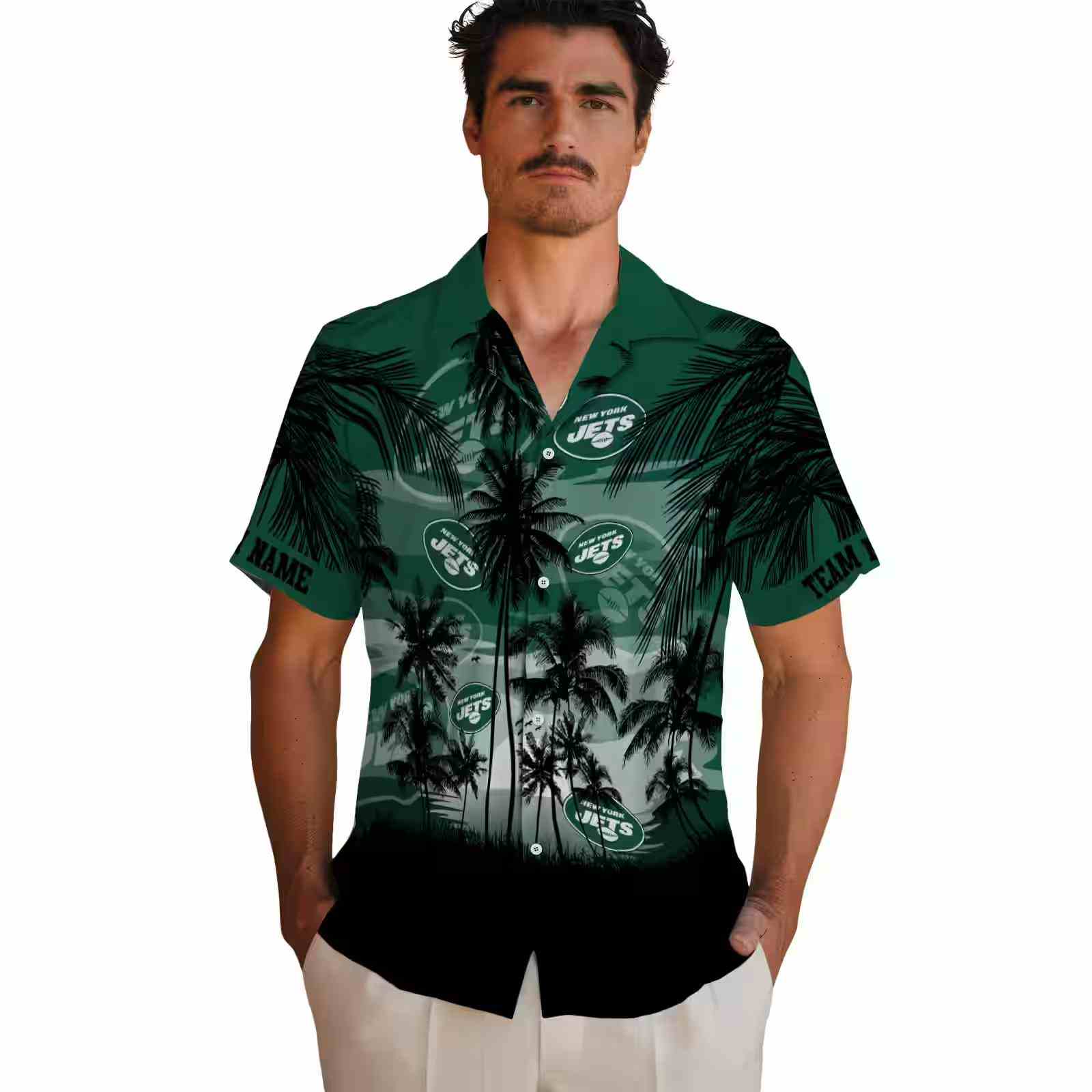 custom new york jets sunset scene green black hawaiian shirt fashion forward