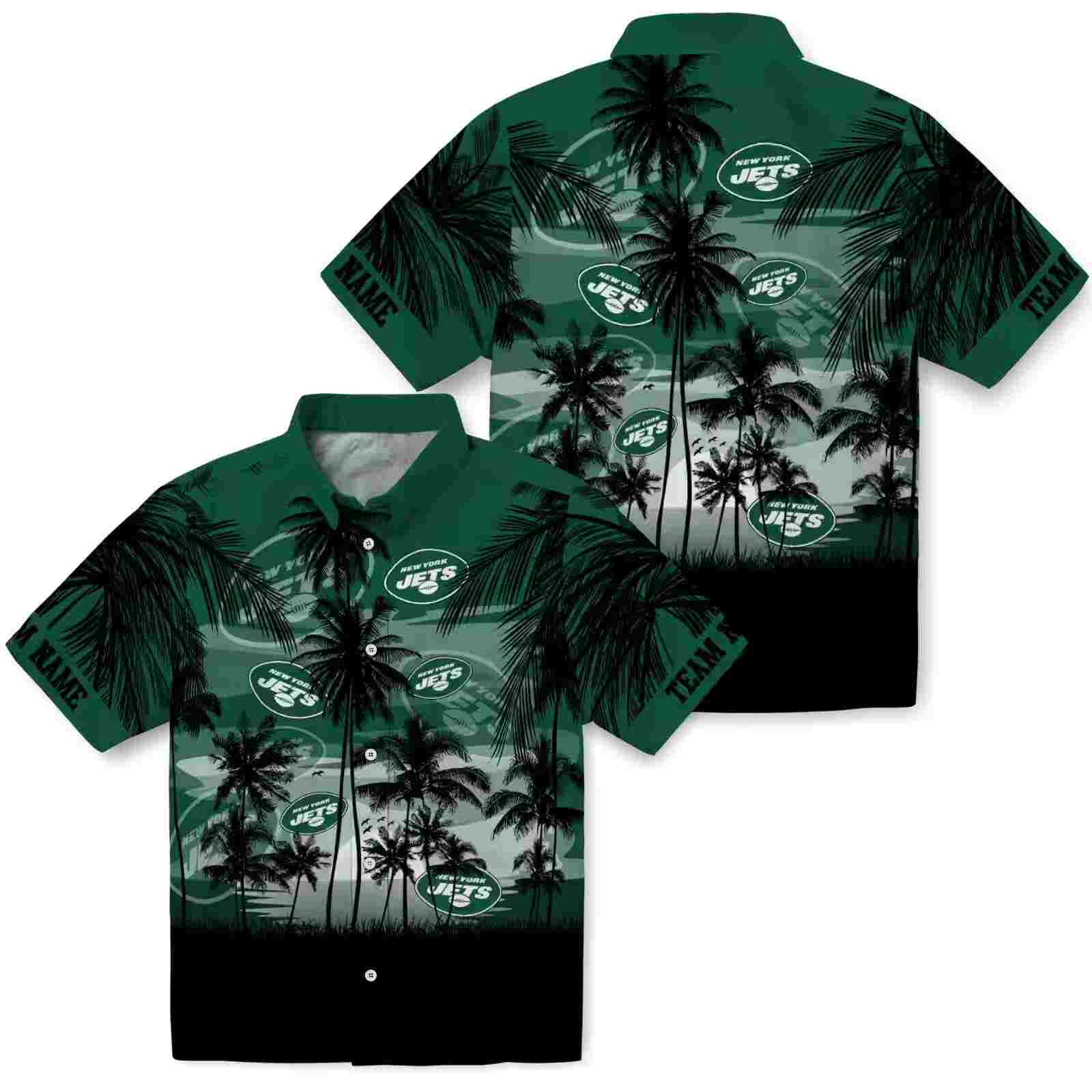 custom new york jets sunset scene green black hawaiian shirt high quality